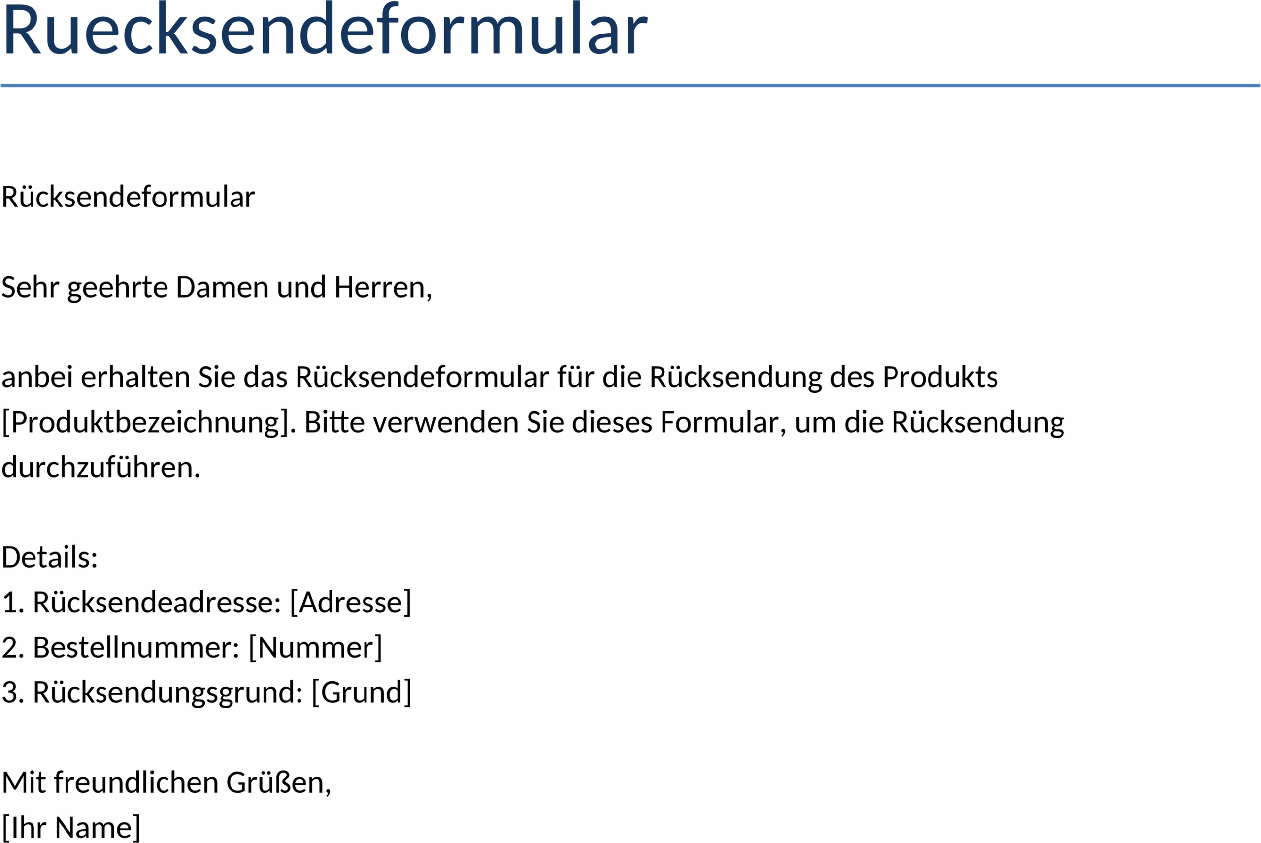 Ruecksendeformular in Word