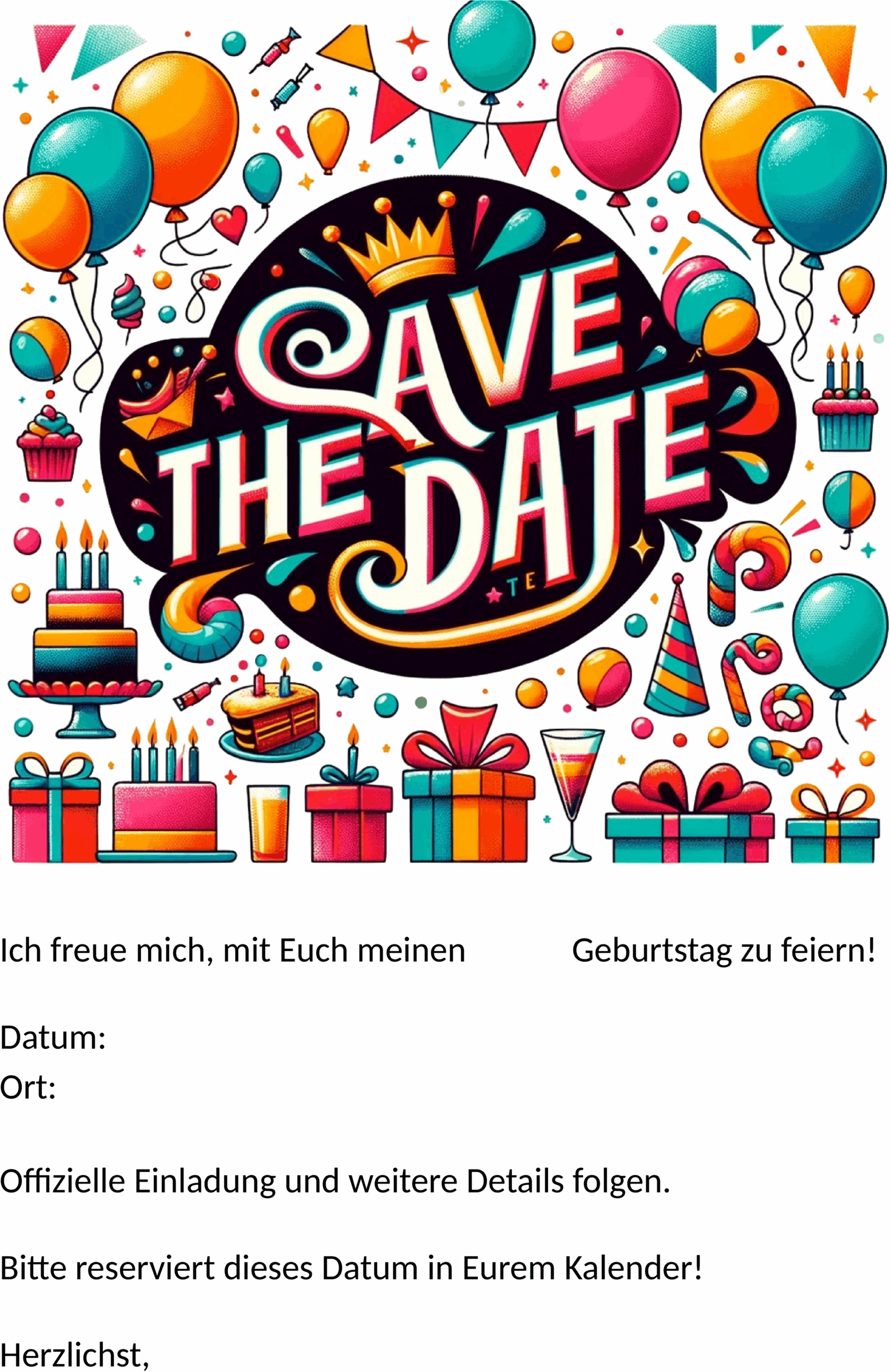 Word-Dokument für Save-the-Date Geburtstag