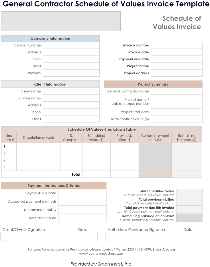 schedule-of-values-rechnungsvorlage