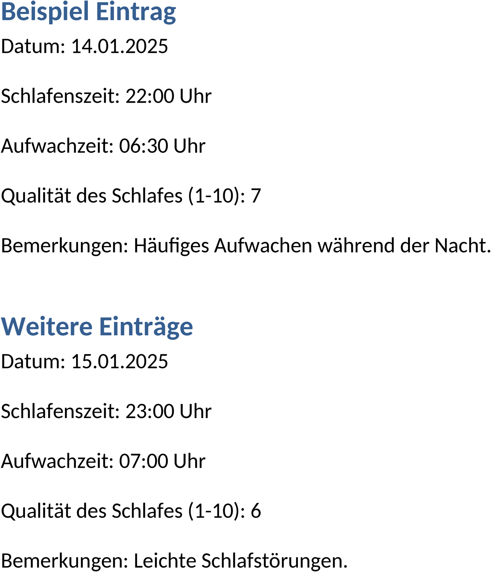 Word-Dokument Schlafprotokoll zur Schlafanalyse
