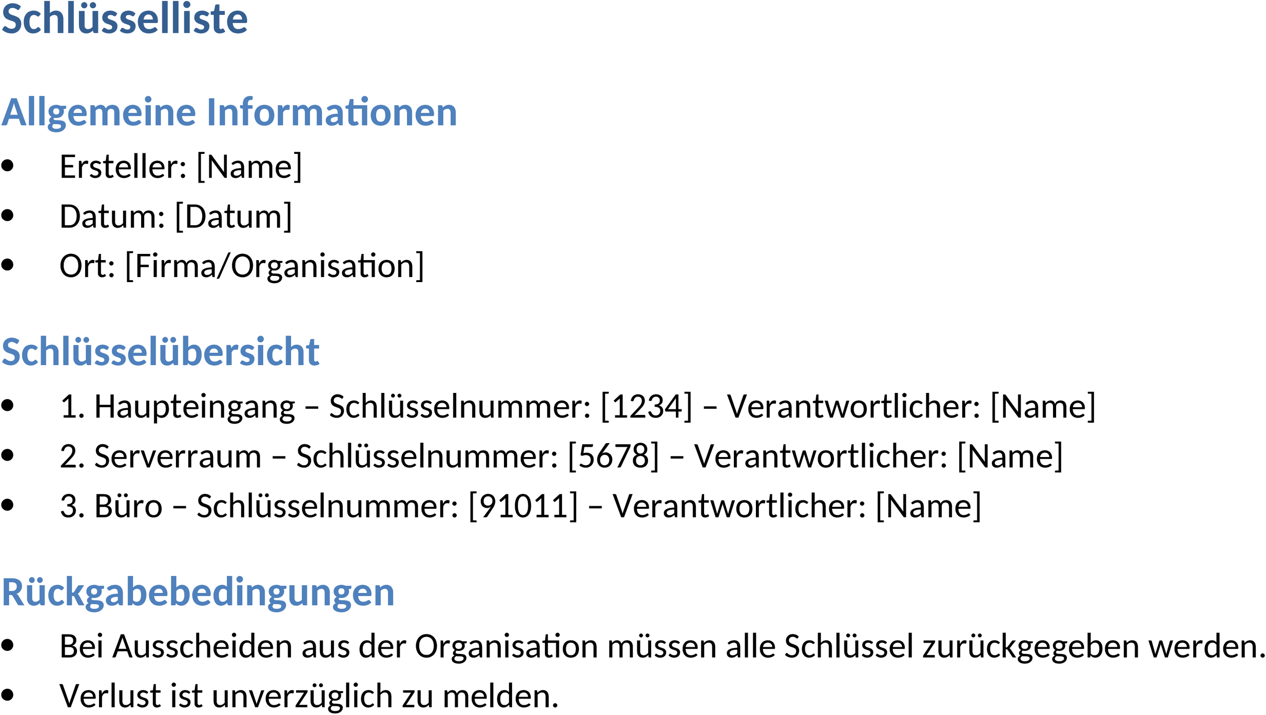 Schlüsselliste im Word-Format