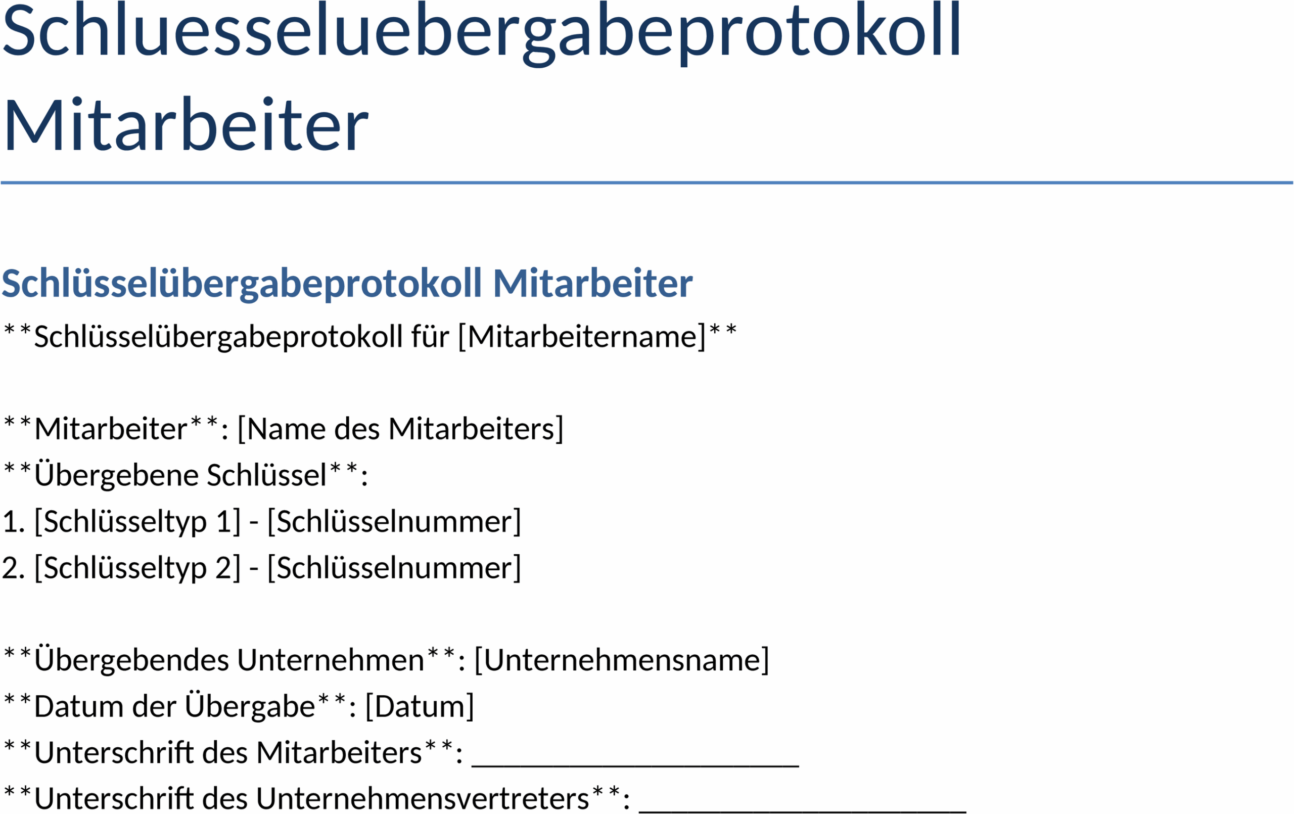 Word-Vorlage Schlüsselübergabeprotokoll