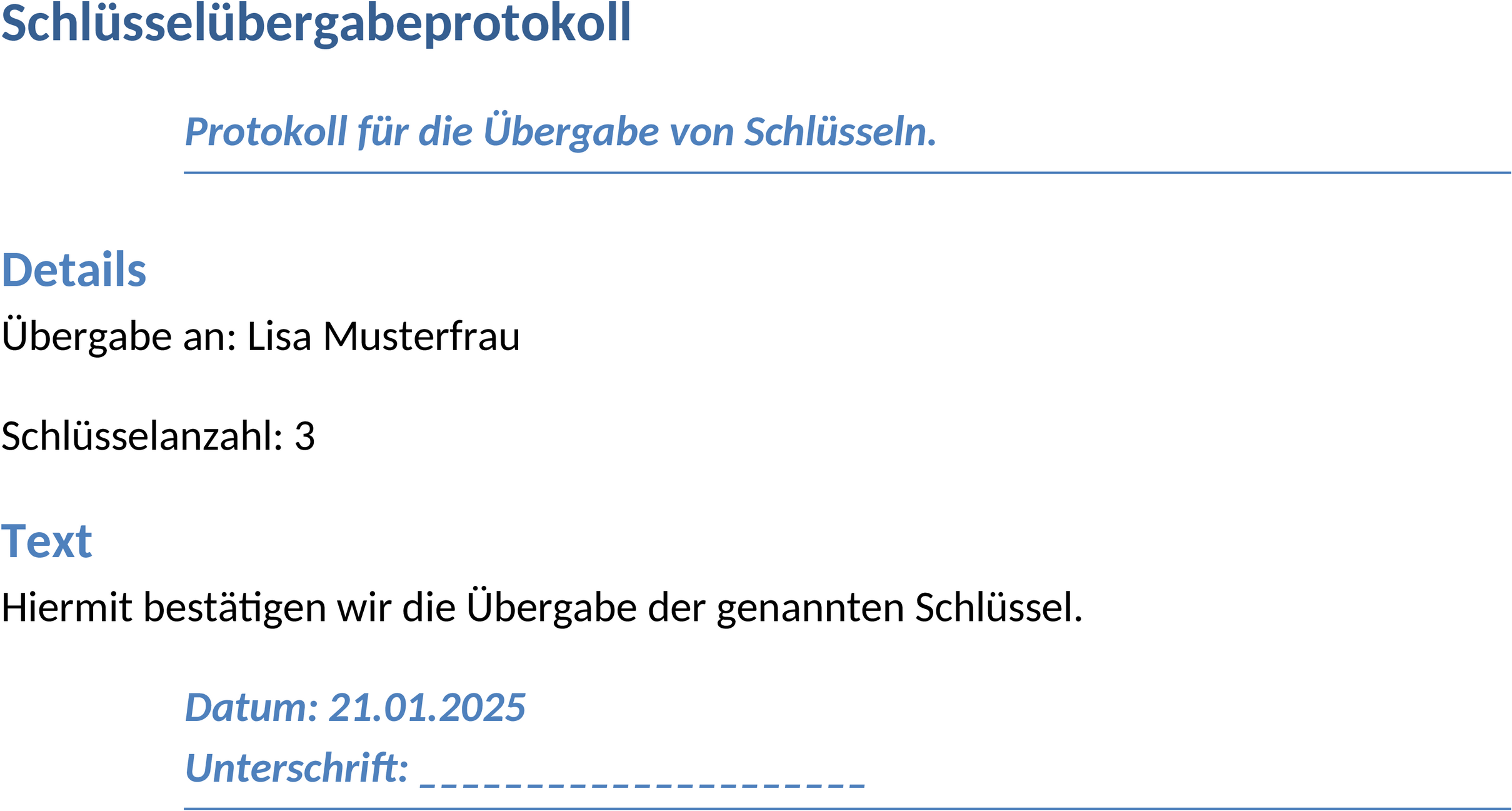 Schlüsselübergabeprotokoll Word