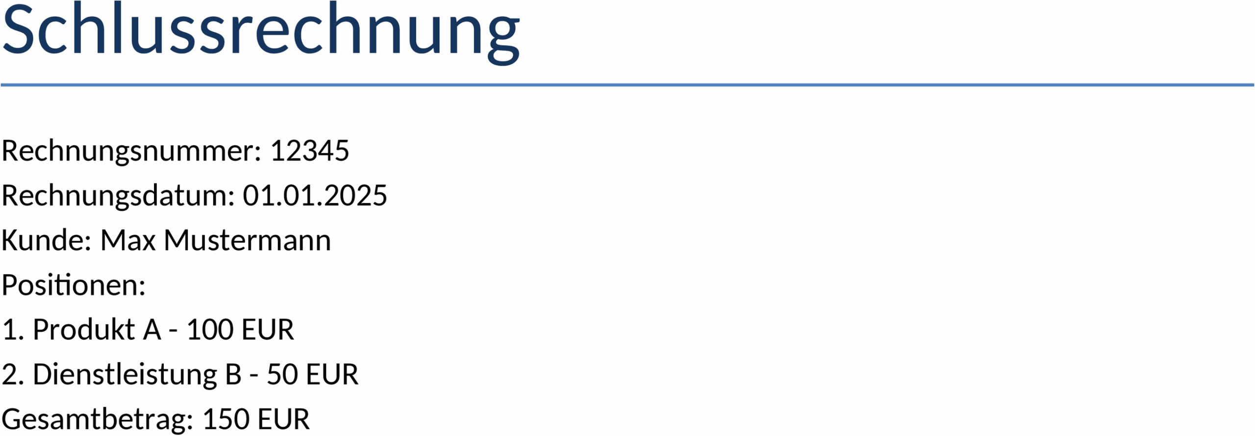 Schlussrechnung Word Template