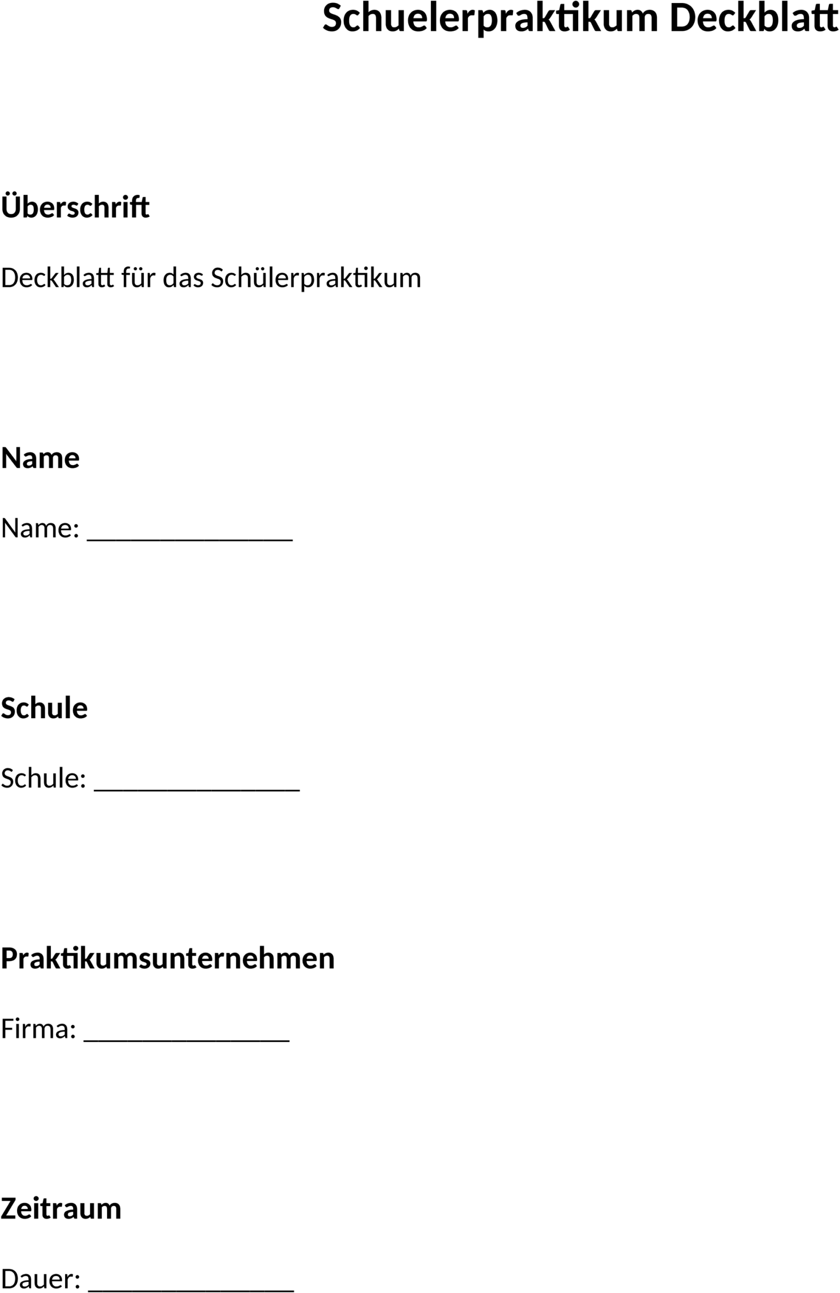 Word-Datei: Schülerpraktikum Deckblatt