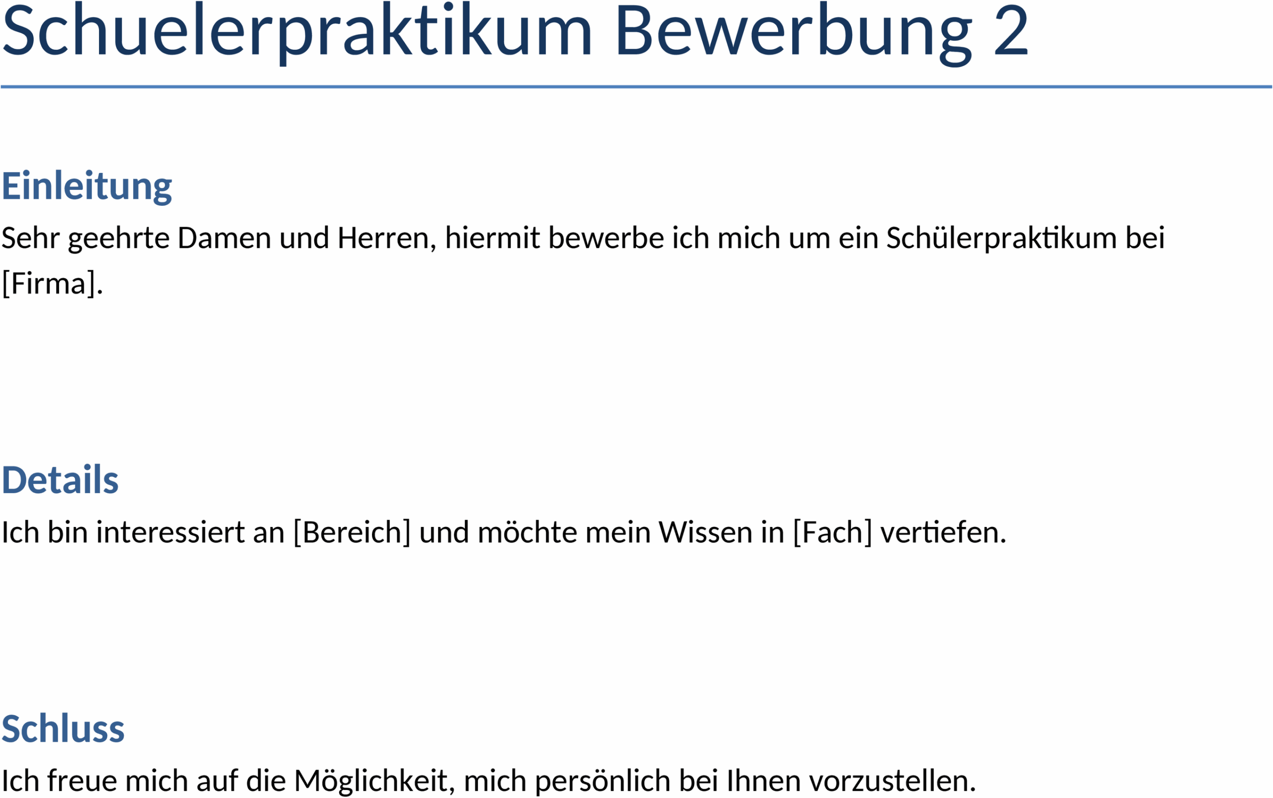 Word-Vorlage für Schülerpraktikumsbewerbung