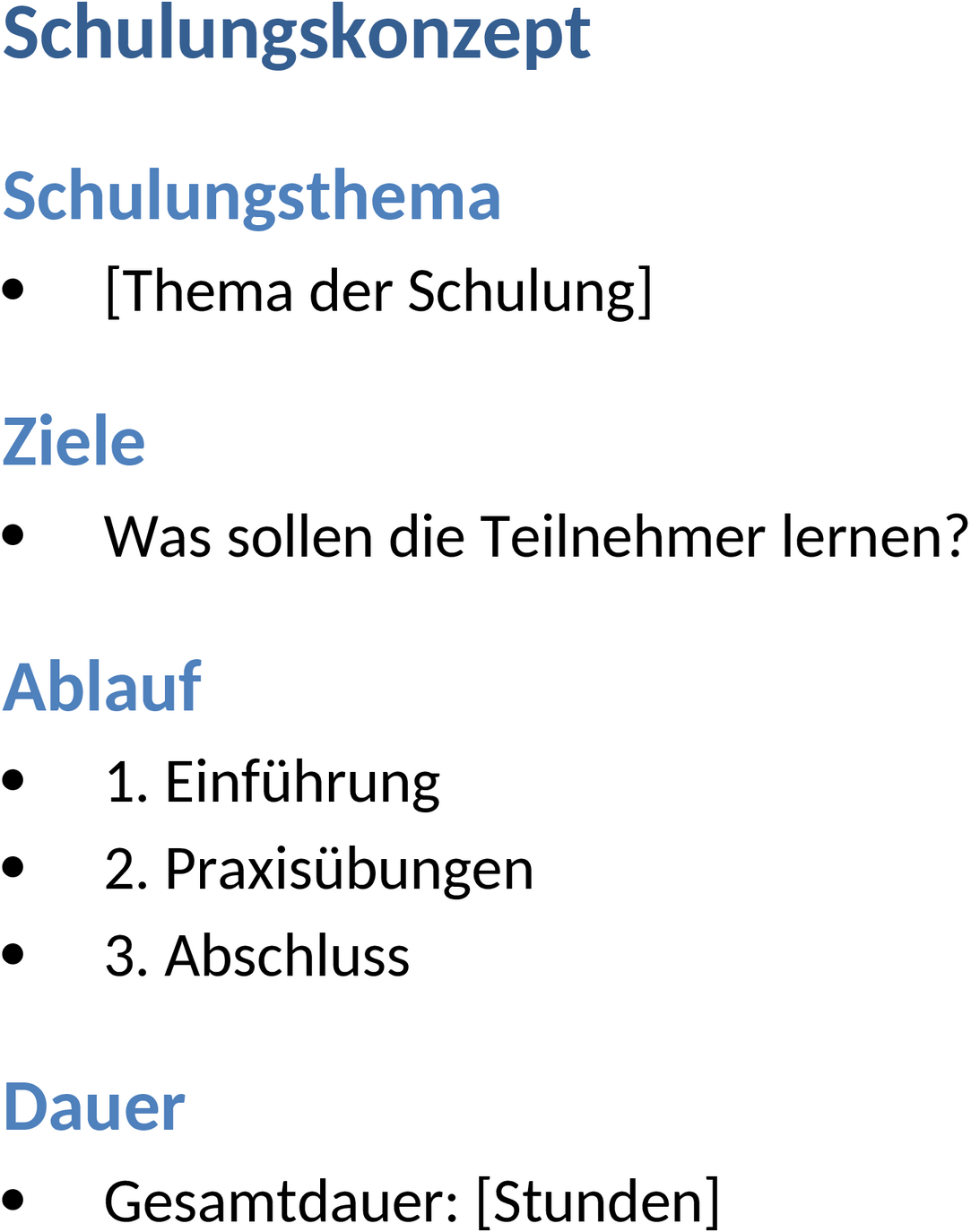 Word-Dokument Schulungskonzept
