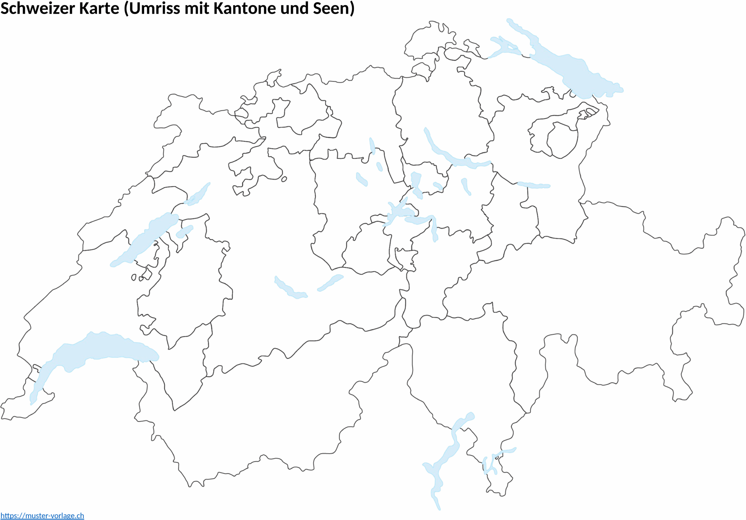 Word-Vorlage Schweizer Karte mit Kantonen und Seen