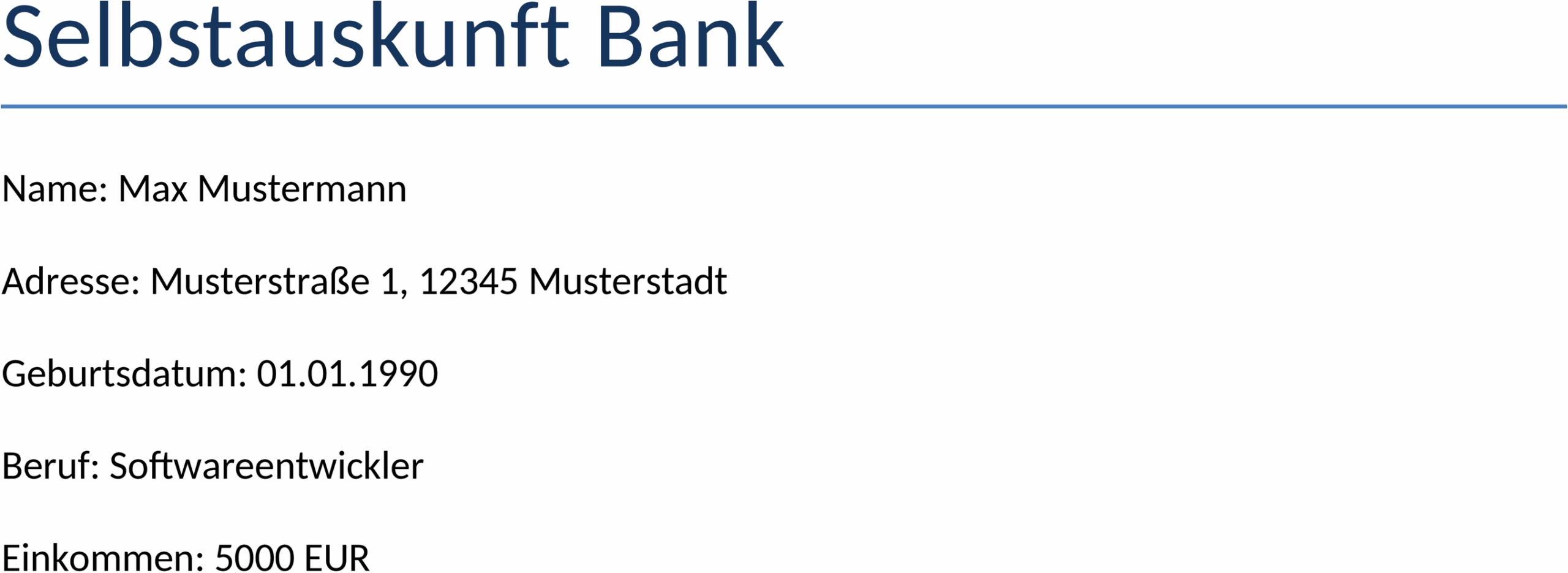 Selbstauskunft Bank im DOCX-Format