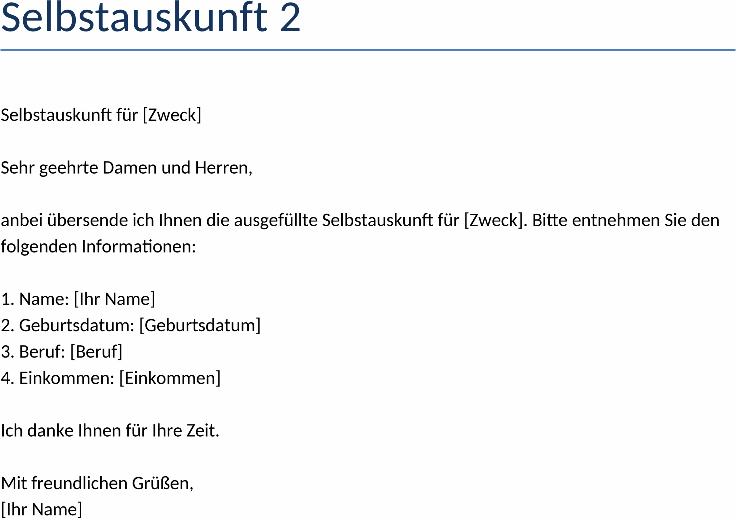 Word-Vorlage Selbstauskunft