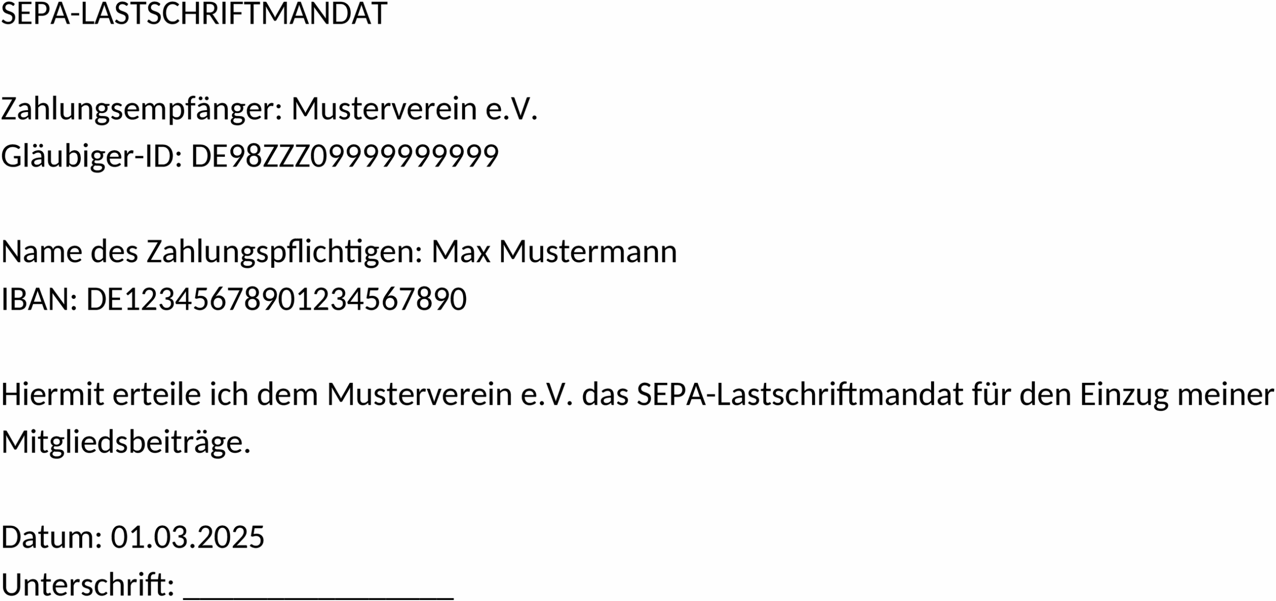 SEPA-Lastschriftmandat Verein Word
