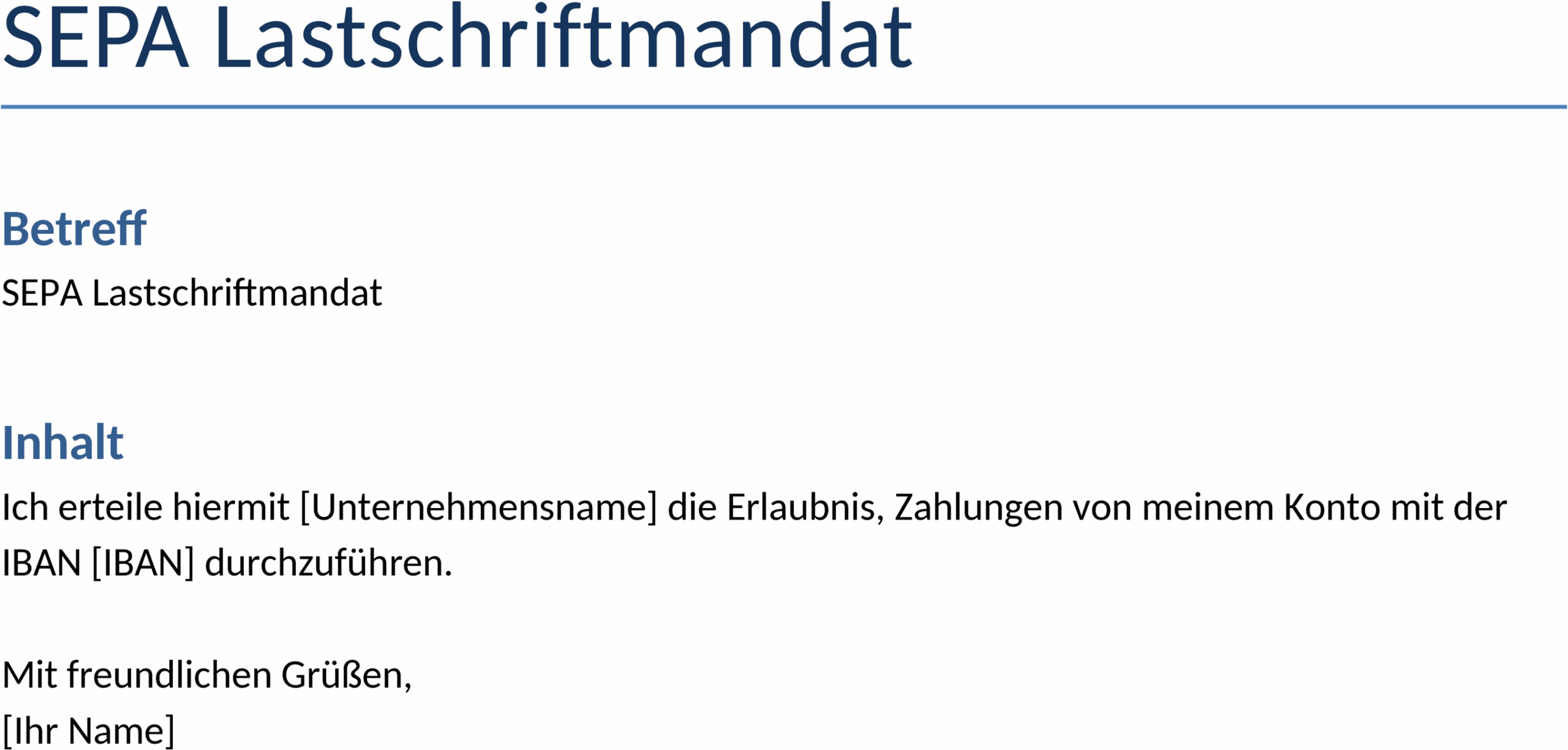 SEPA-Lastschriftmandat Vorlage