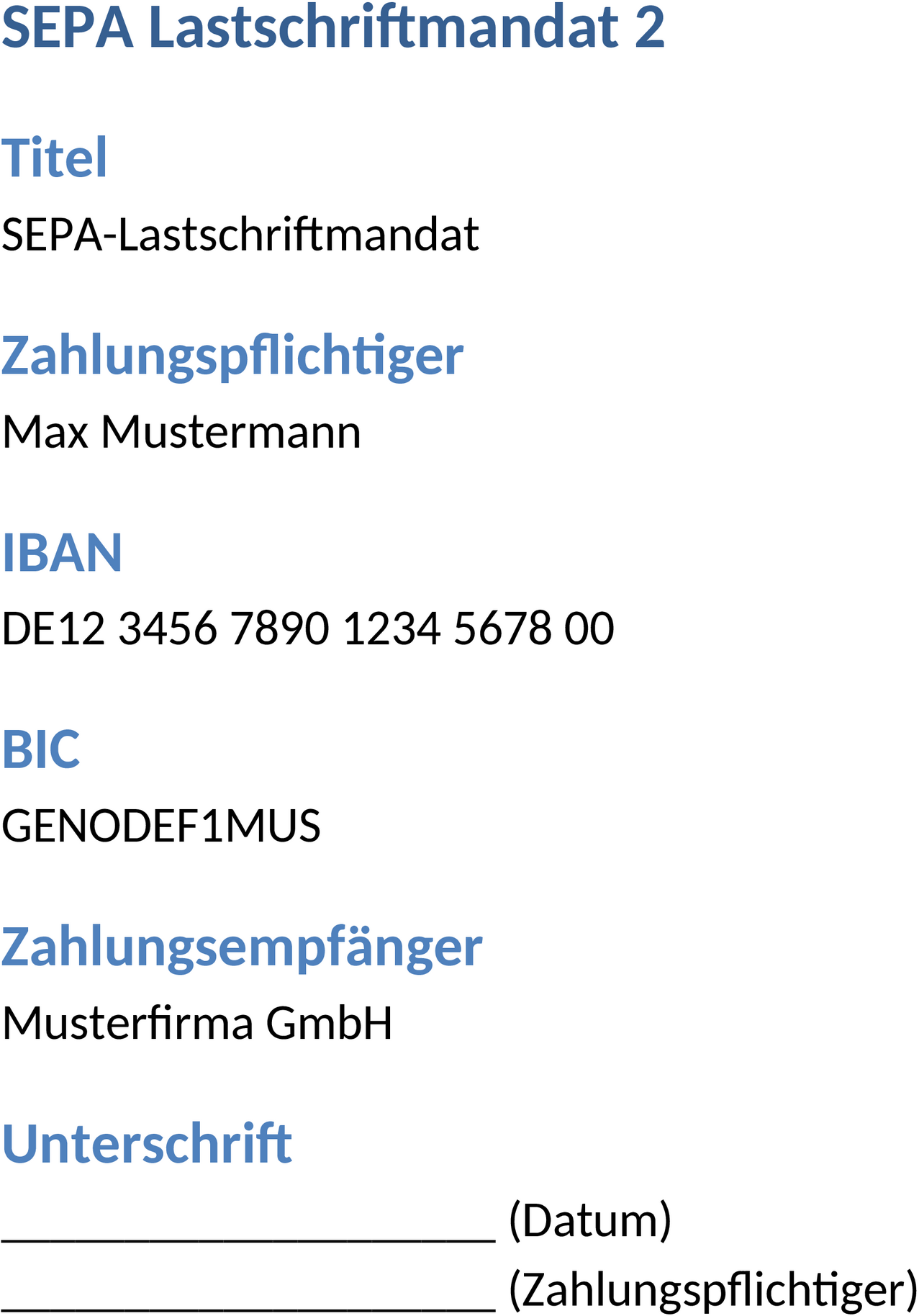 SEPA-Lastschriftmandat als Word-Dokument