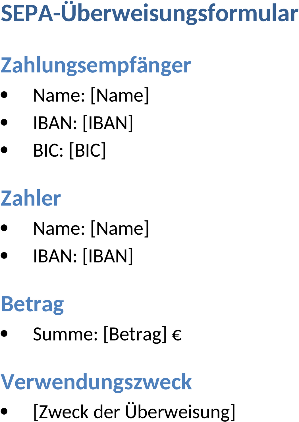 SEPA-Überweisung Word-Vorlage