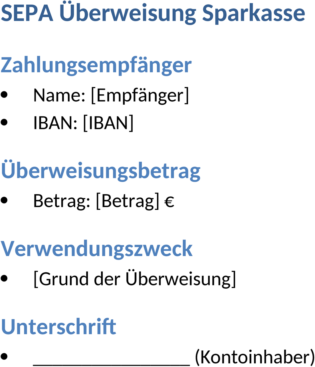SEPA-Überweisungsvorlage Sparkasse Word