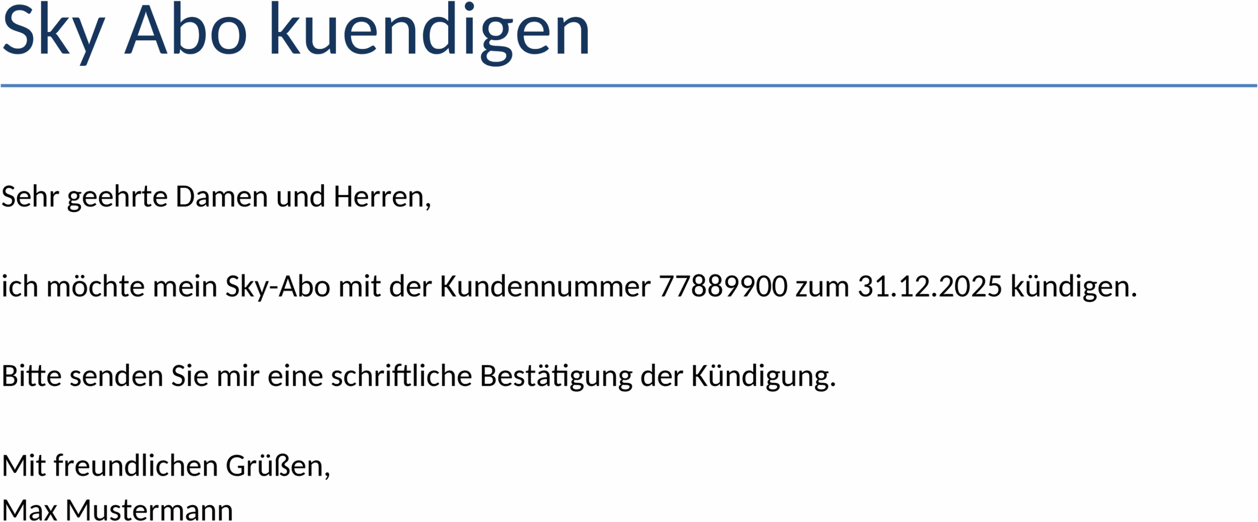 Word-Dokument für Sky Abo Kündigung