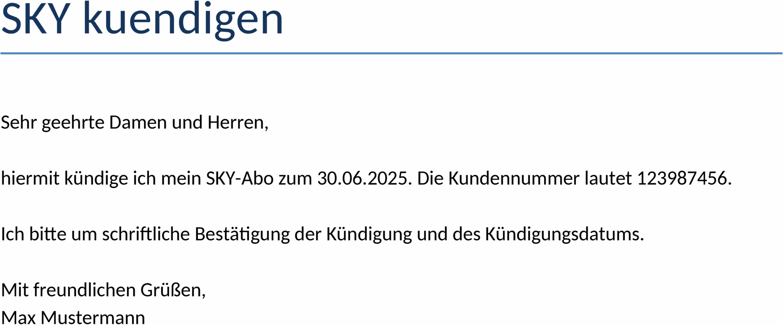 SKY Kündigung Word Vorlage