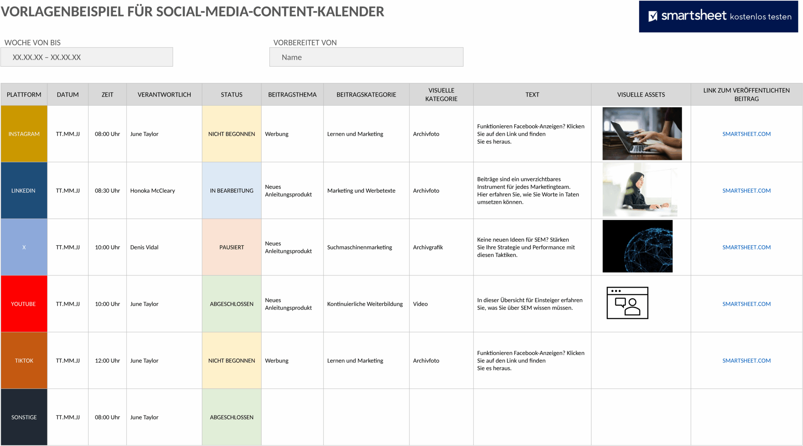 Social Media Content Kalender Word-Vorlage
