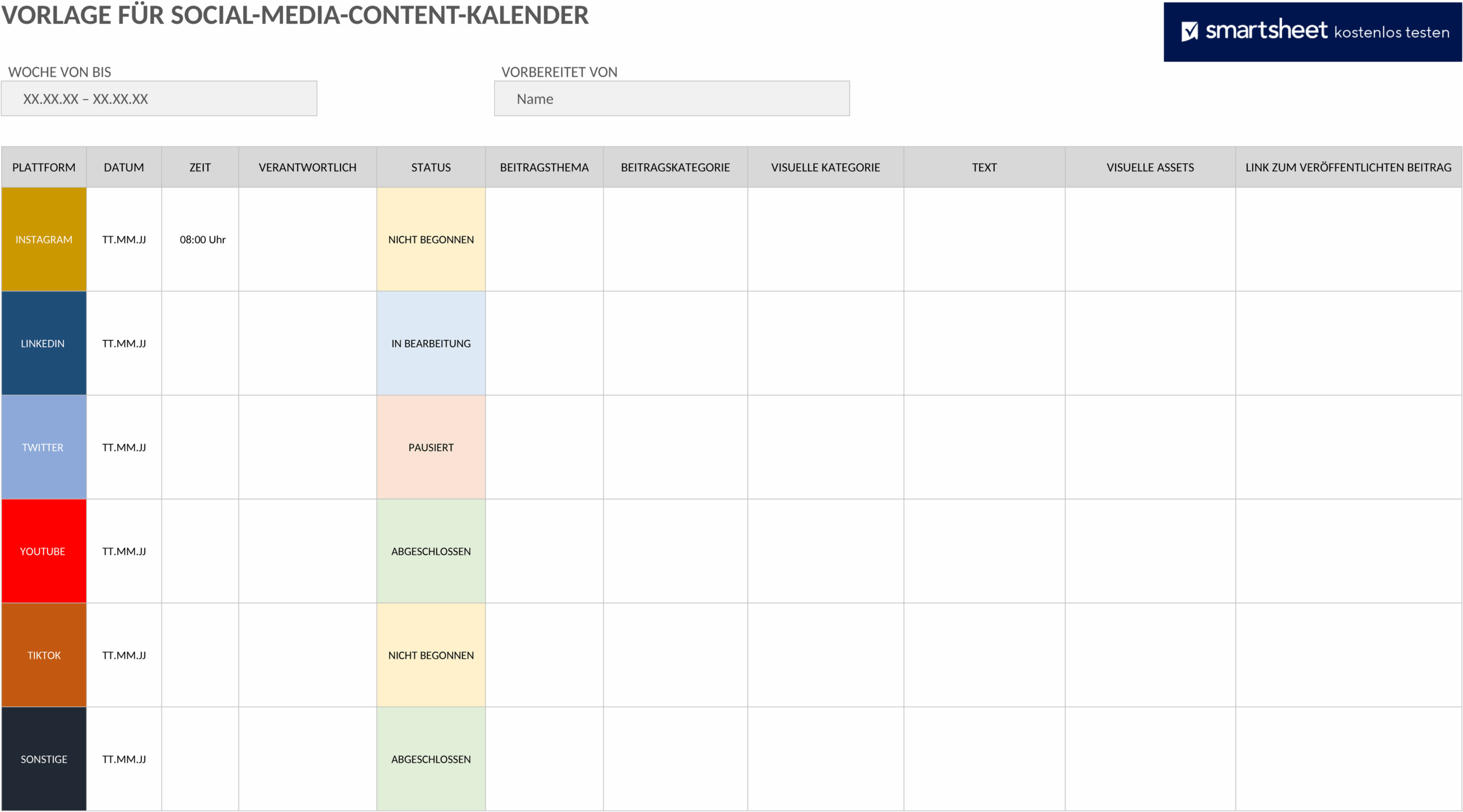 Social Media Content Kalender Word