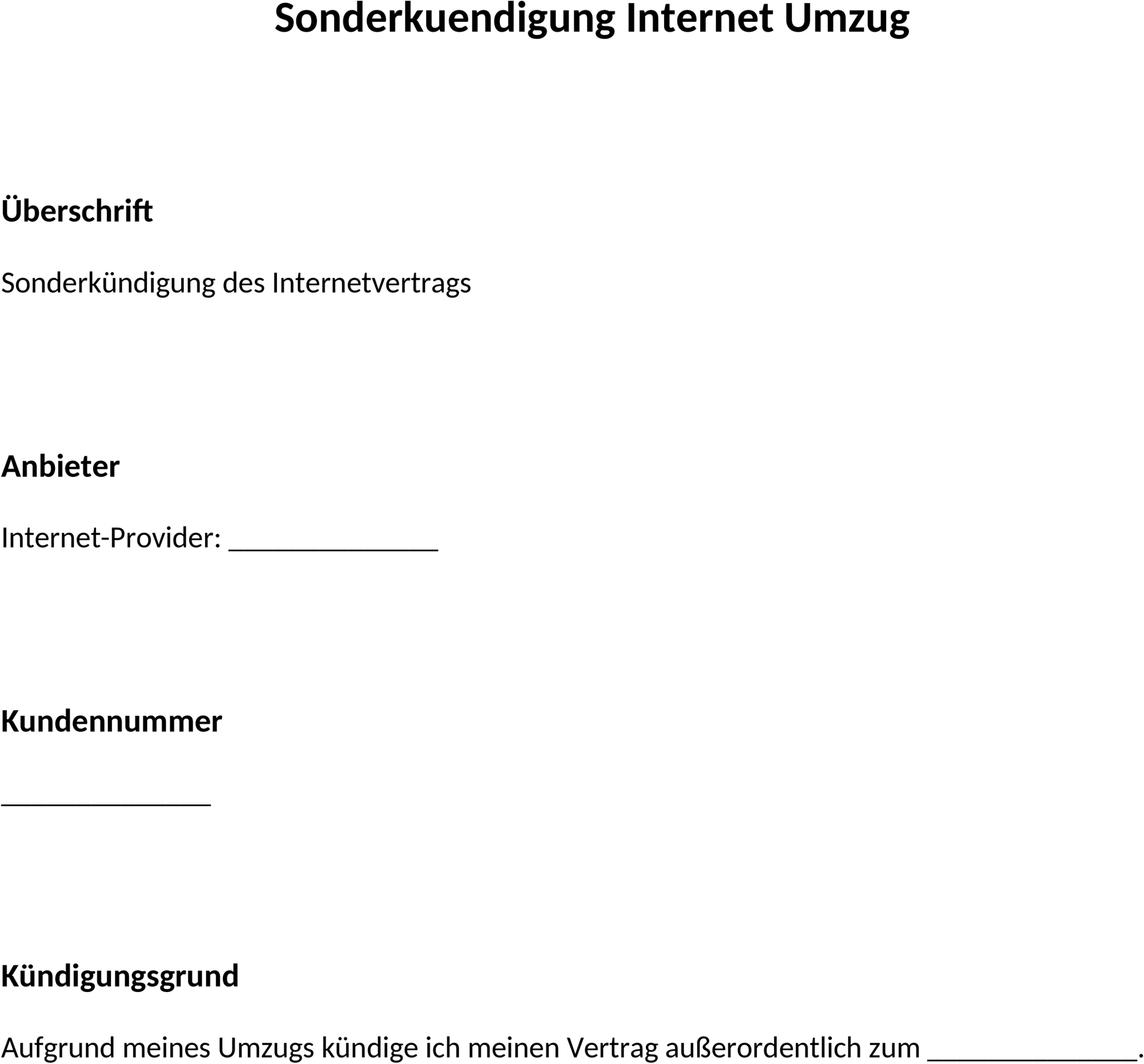 Sonderkündigung Internet Umzug - Word-Dokument