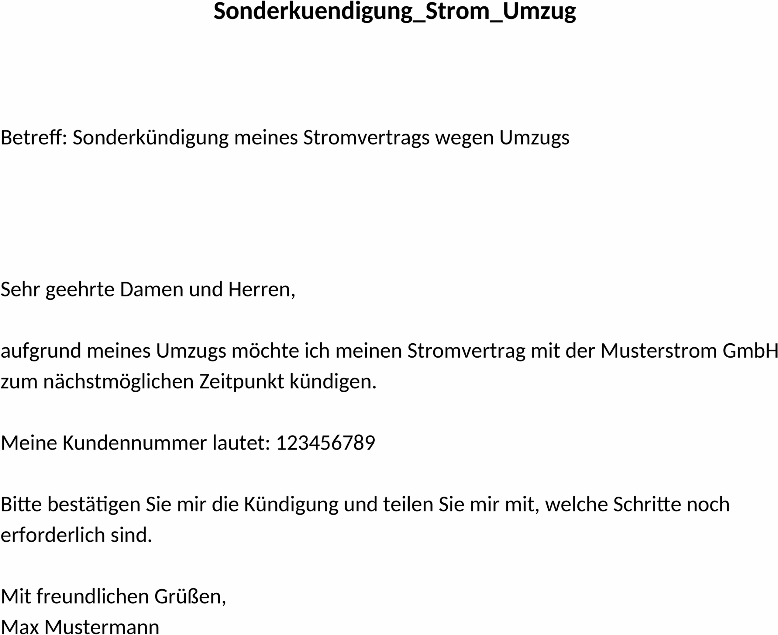 Word Vorlage Sonderkündigung Strom Umzug