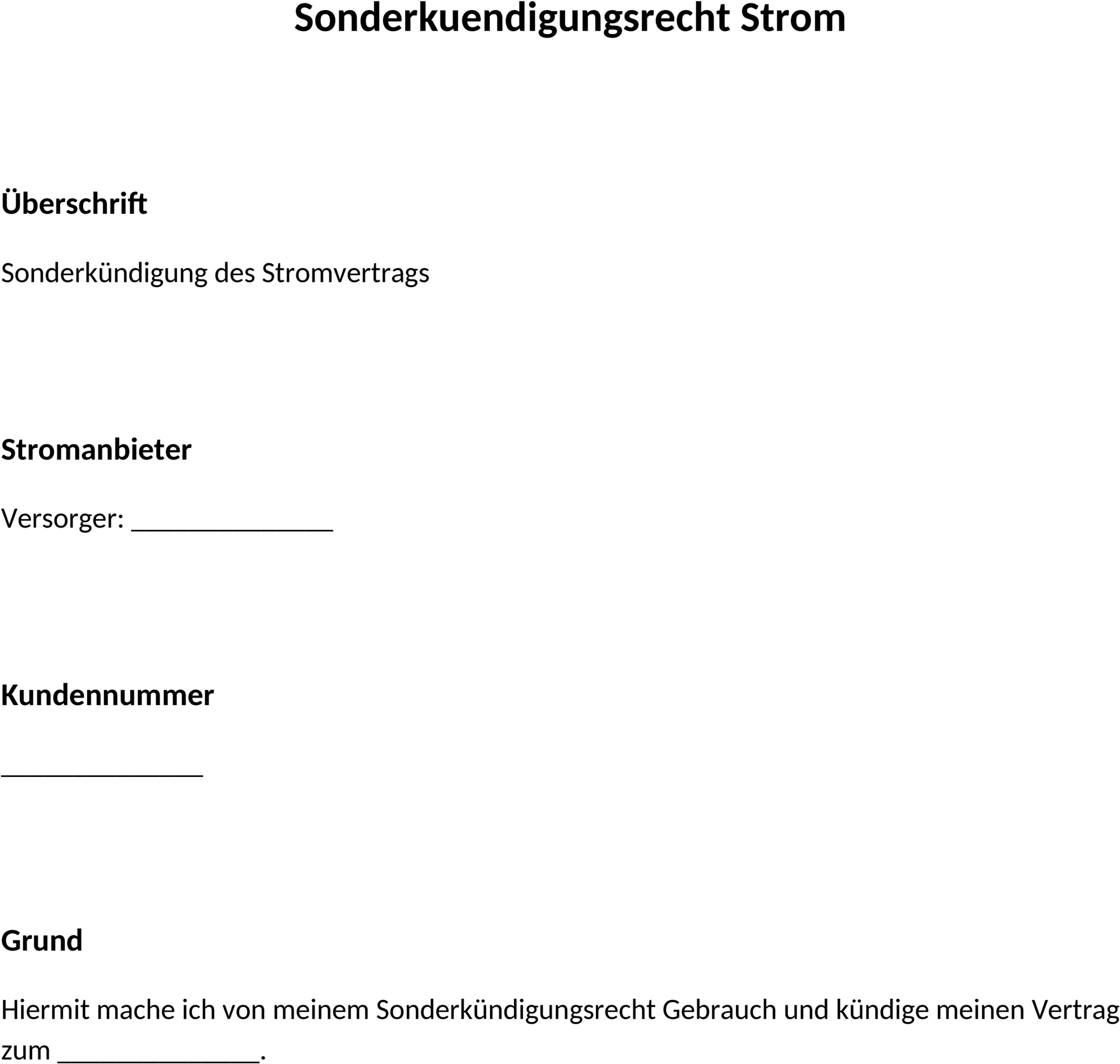 Word-Vorlage Sonderkündigungsrecht Strom