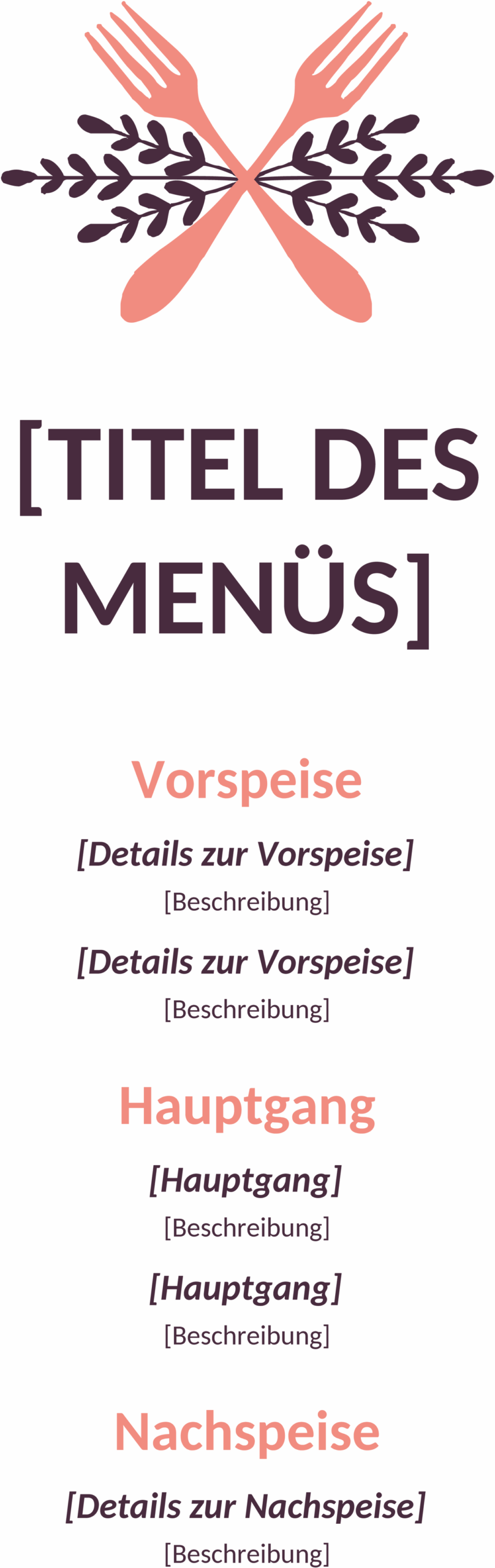 Speisekarte im Word-Format für zwanglose Veranstaltungen