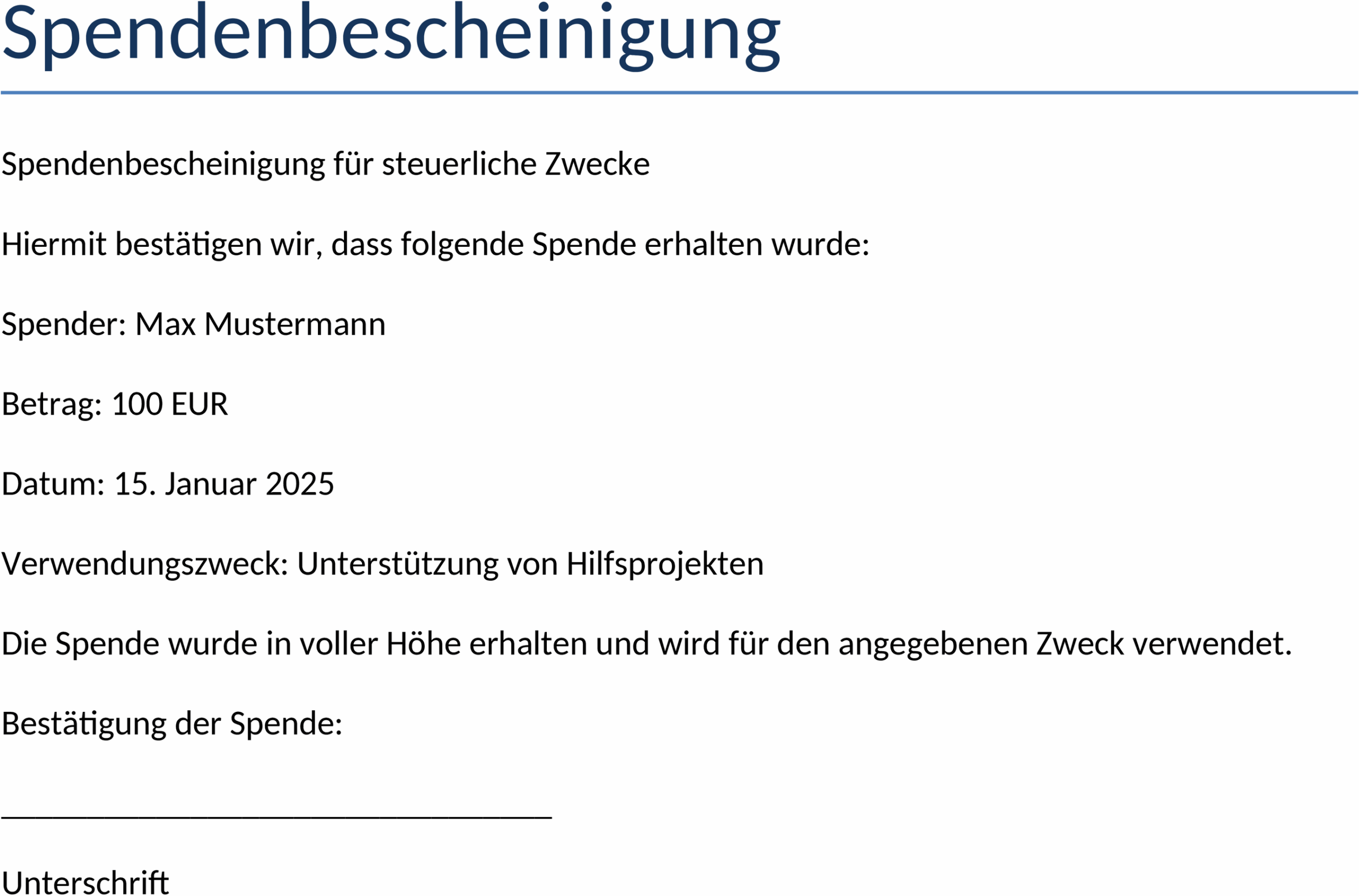 Spendenbescheinigung Word-Vorlage