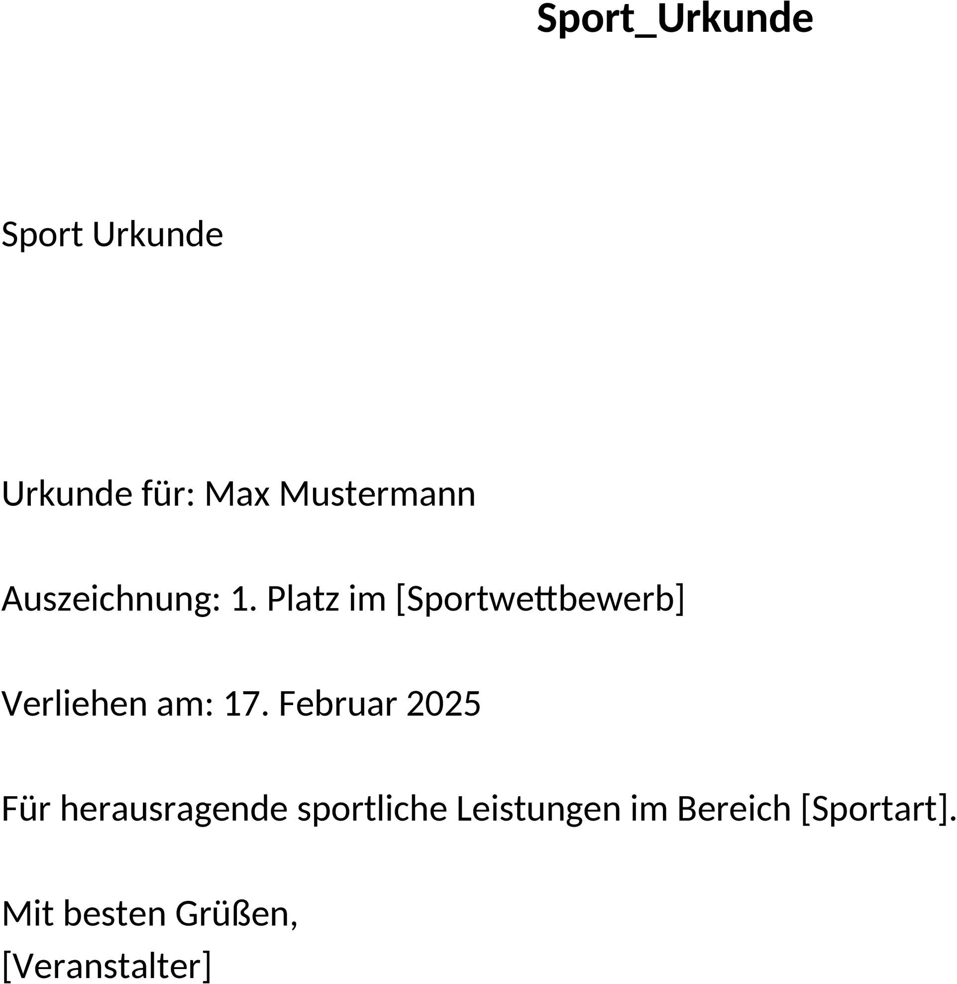 Sporturkunde Word-Vorlage