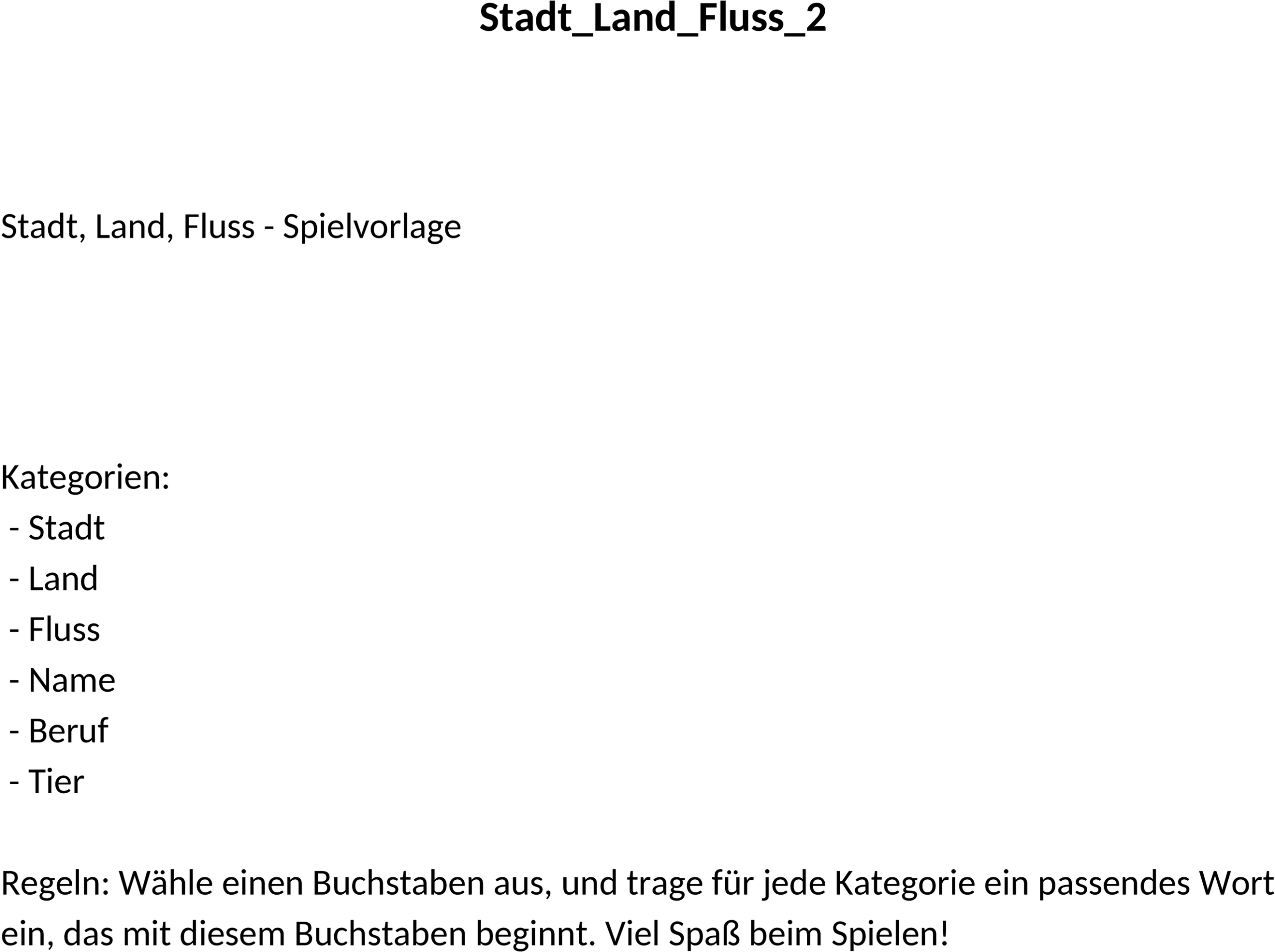 Stadt Land Fluss Vorlage Word