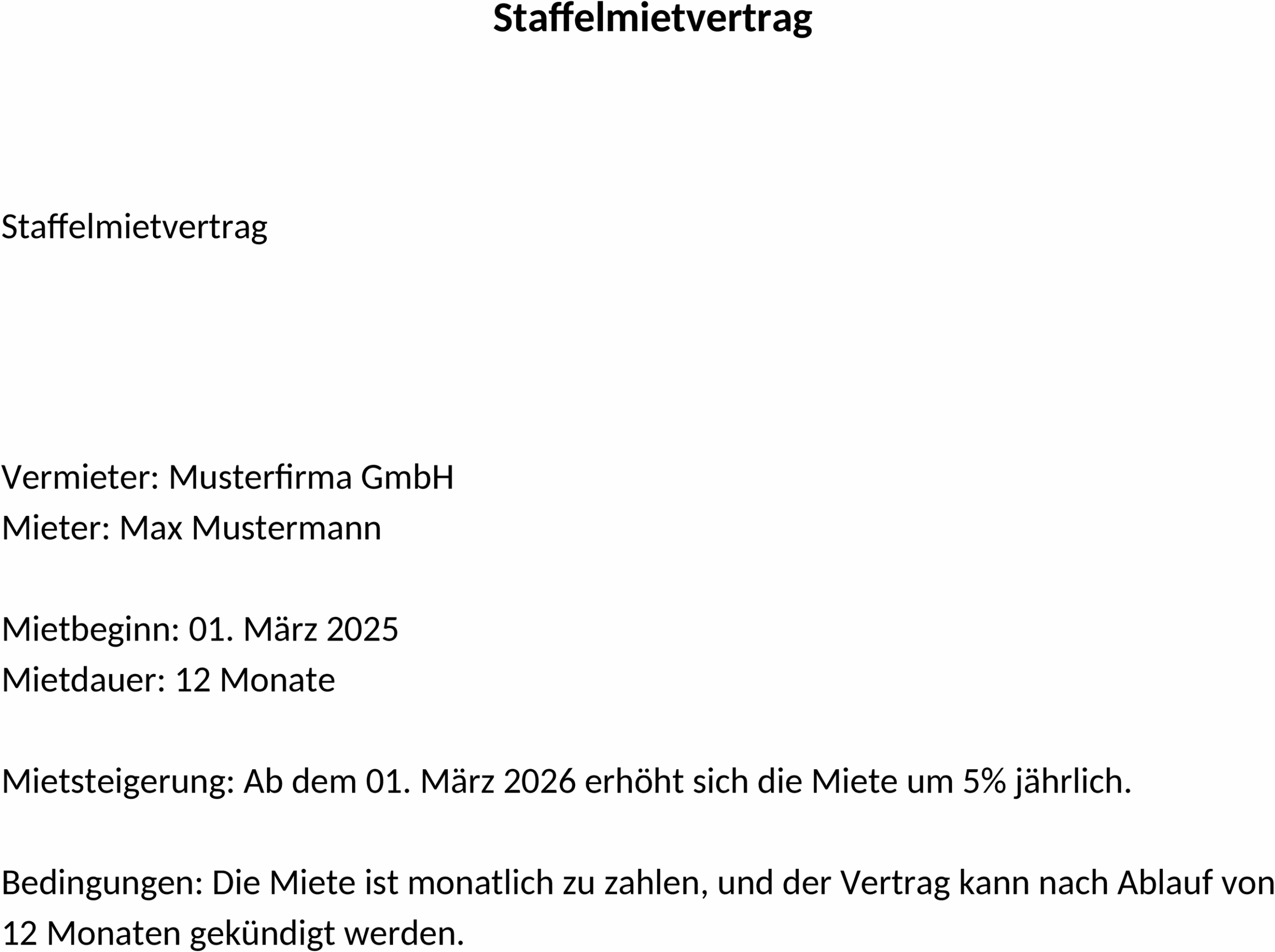 Staffelmietvertrag Word-Dokument