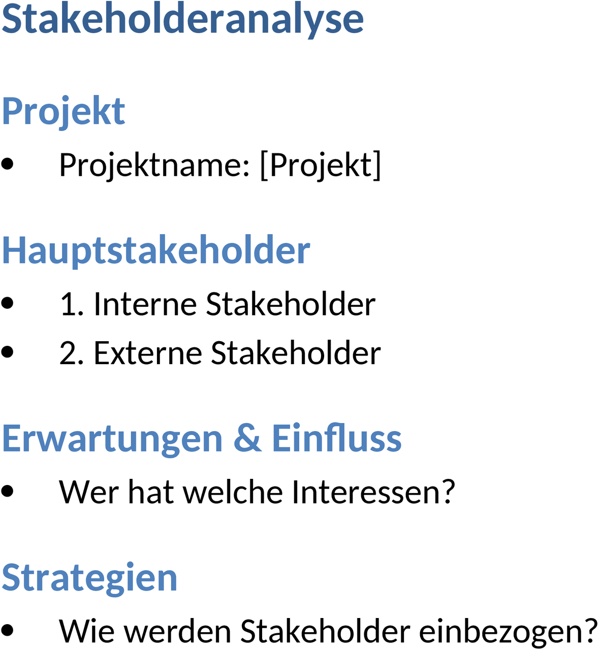 Stakeholderanalyse Word-Vorlage