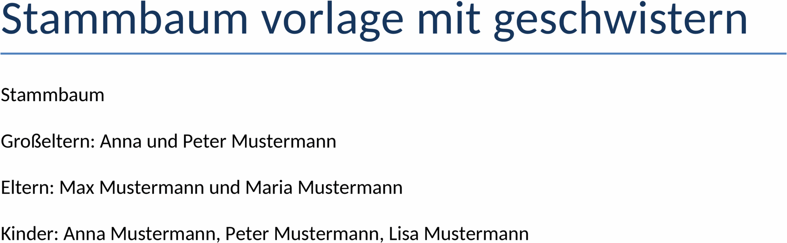 Stammbaum Vorlage mit Geschwistern