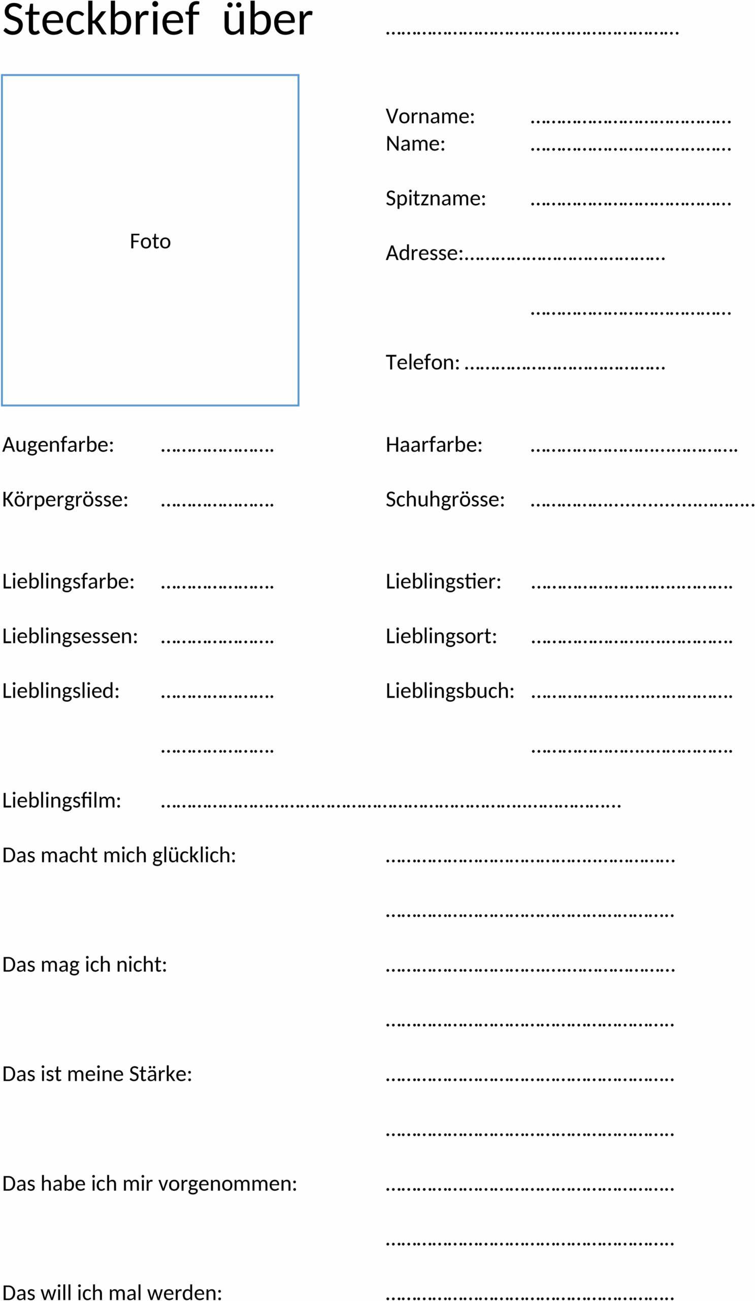Word-Vorlage für Steckbrief