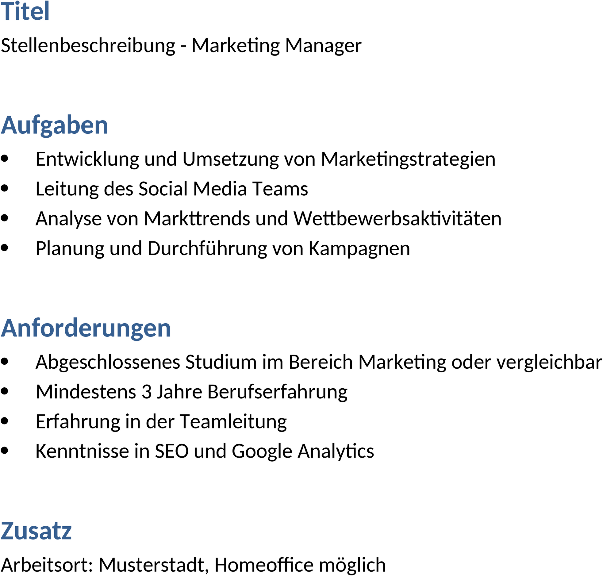 Stellenbeschreibung Word Vorlage