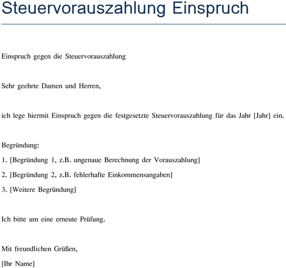 steuervorauszahlung-einspruch-vorlage