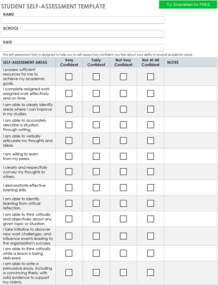 student-self-assessment-vorlage