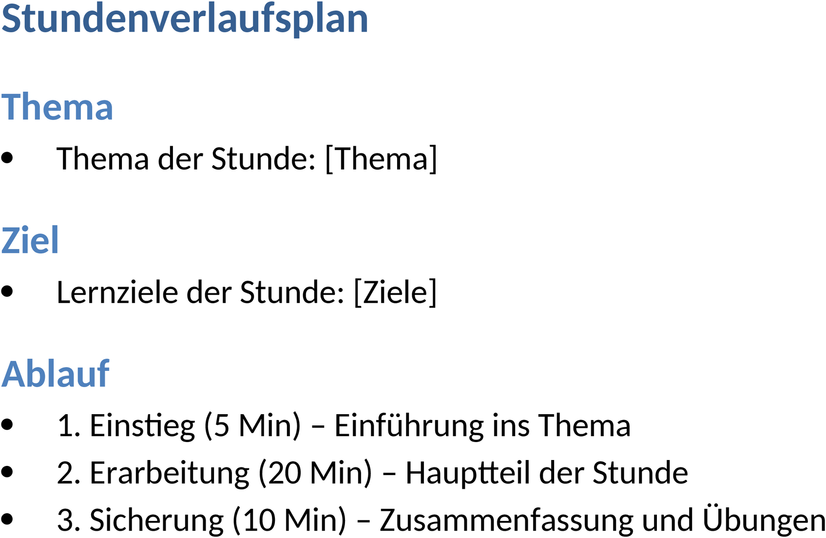 Word-Dokument Stundenverlaufsplan