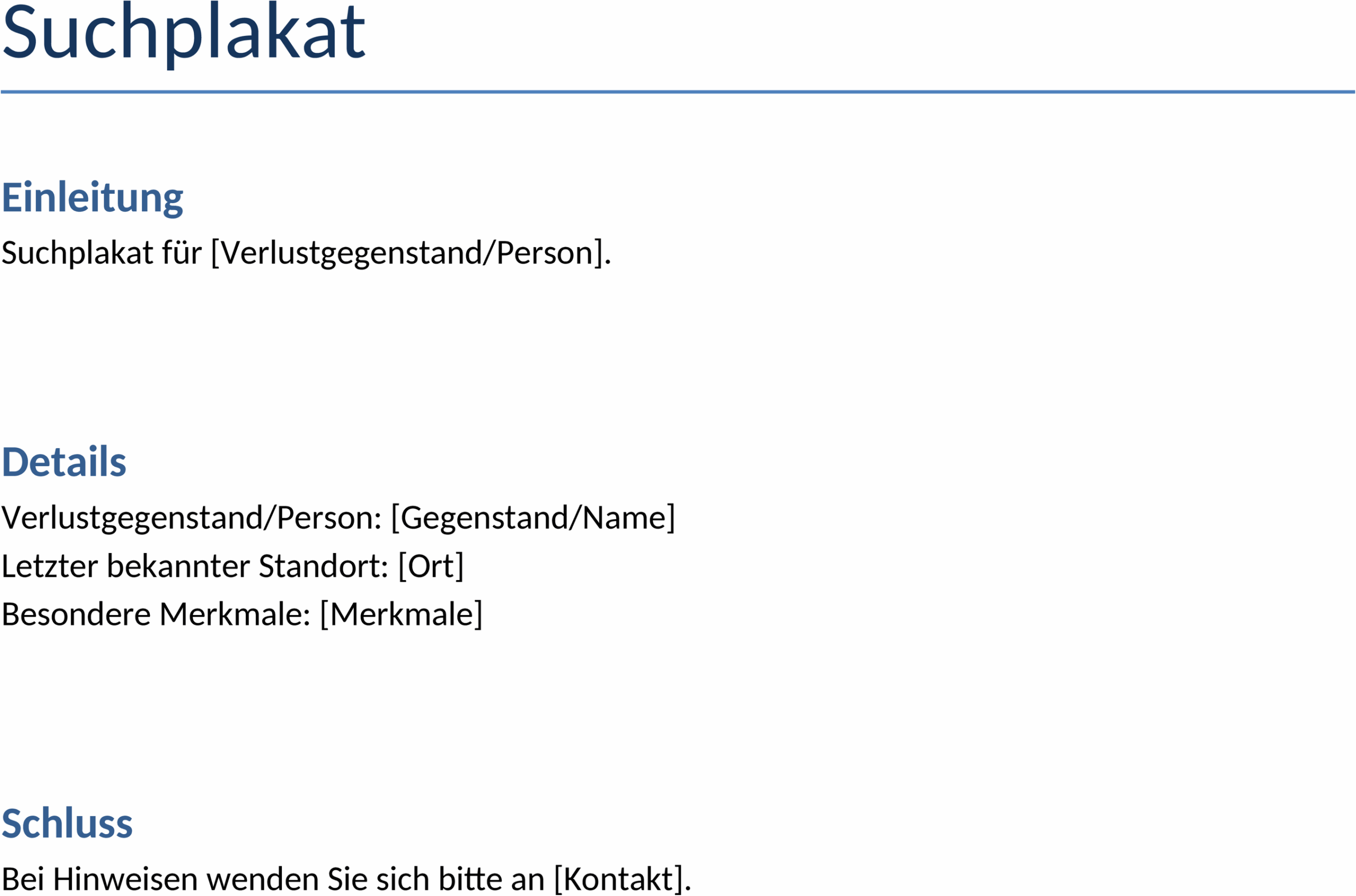 Suchplakat Word-Template