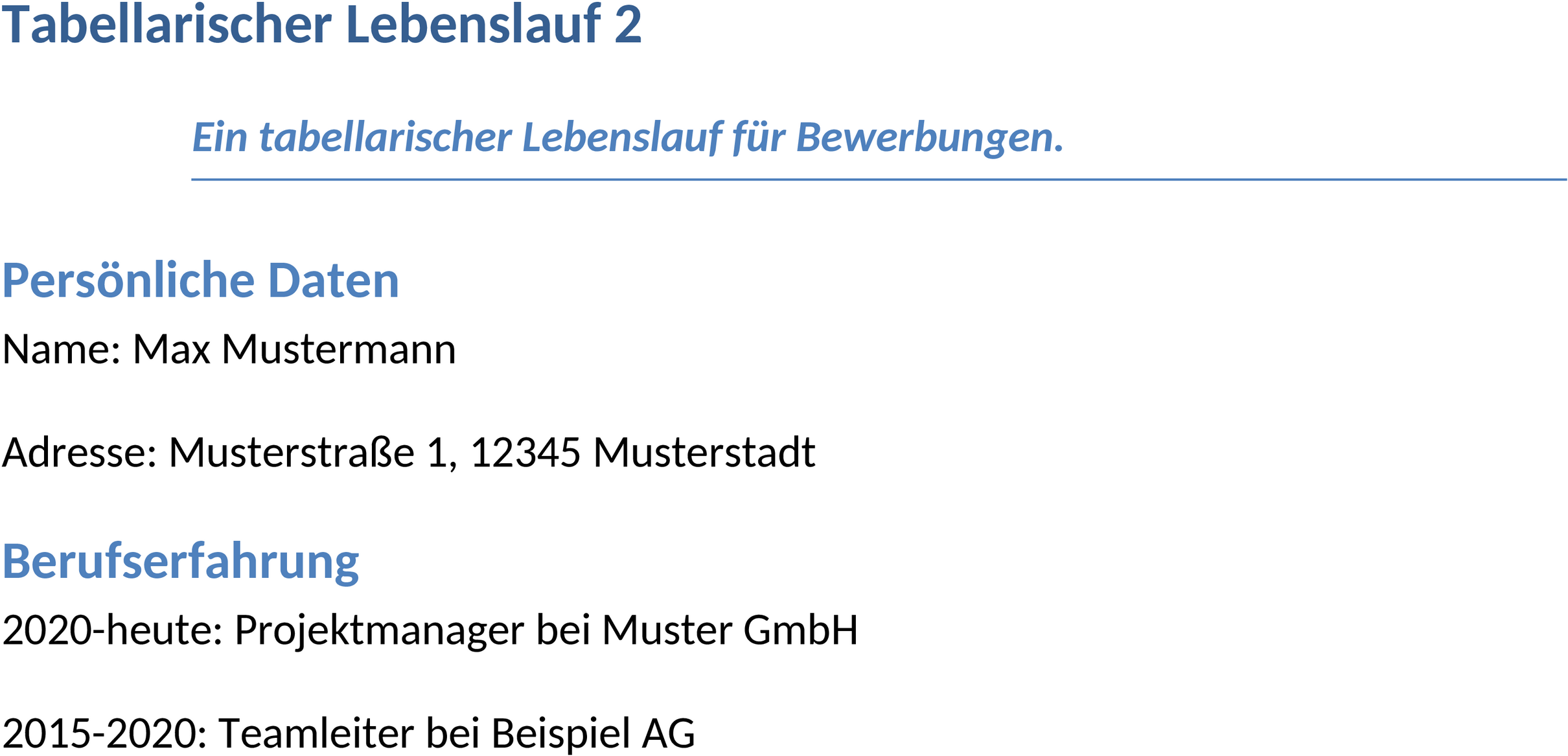 Tabellarischer Lebenslauf als Word-Datei