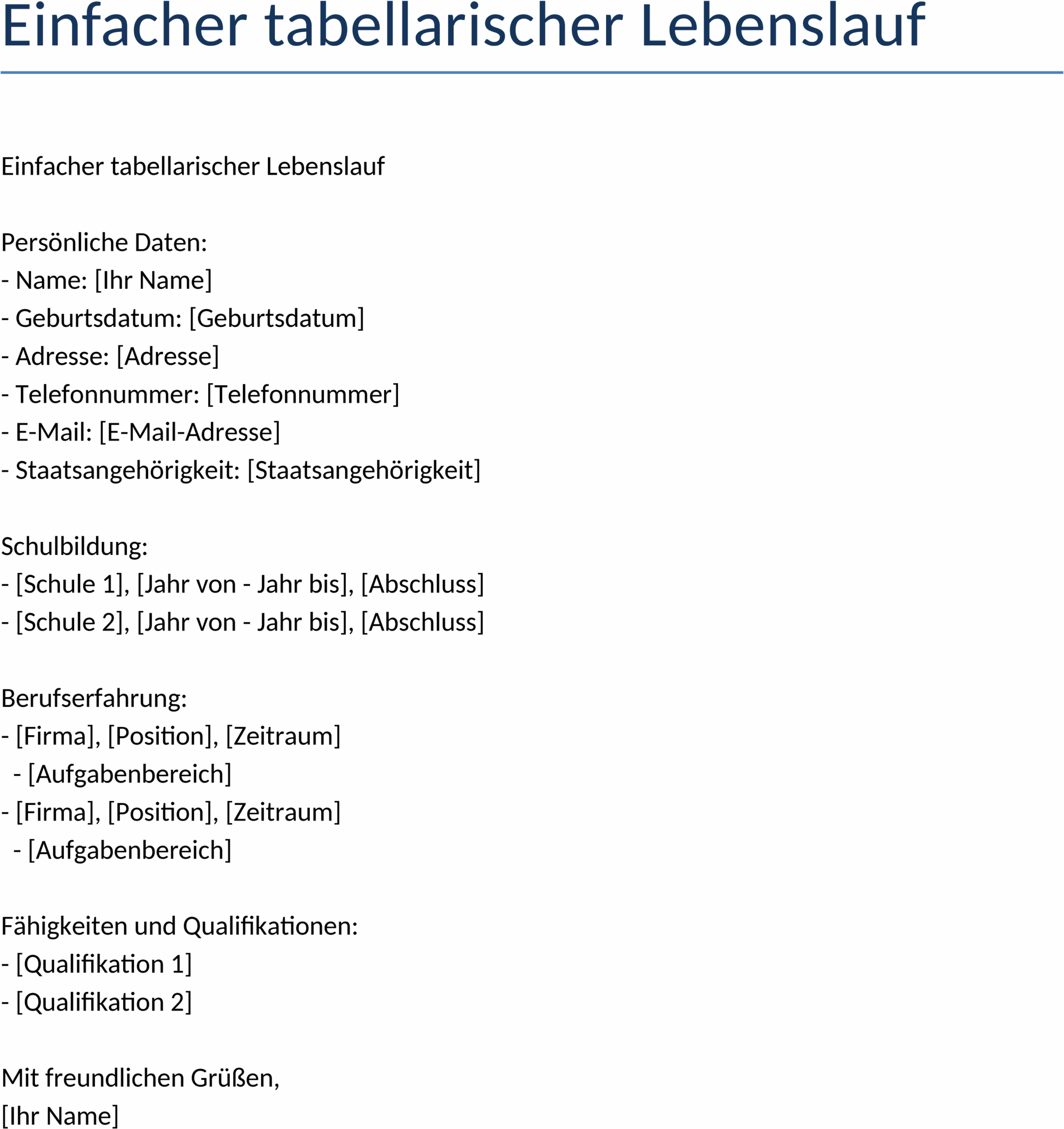 Tabellarischer Lebenslauf im Word-Format