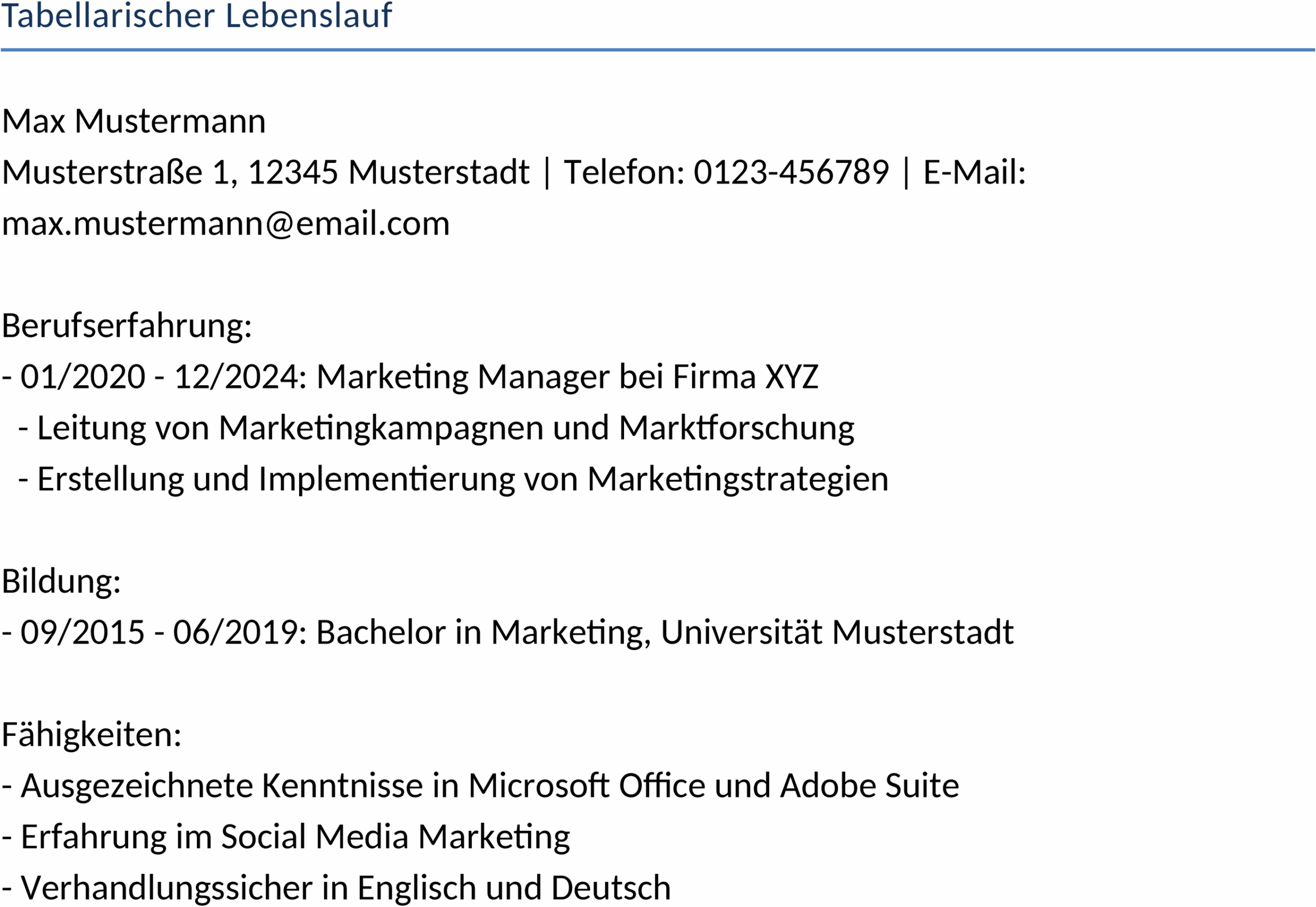 Tabellarischer Lebenslauf Word-Vorlage
