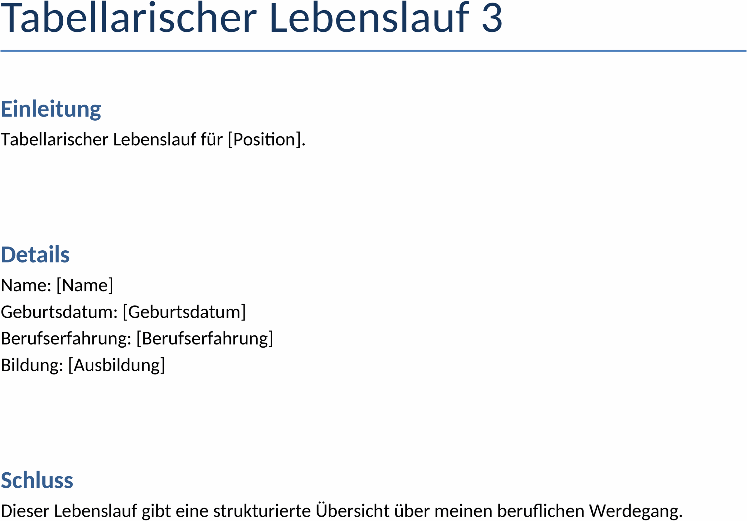 Tabellarischer Lebenslauf Word-Dokument