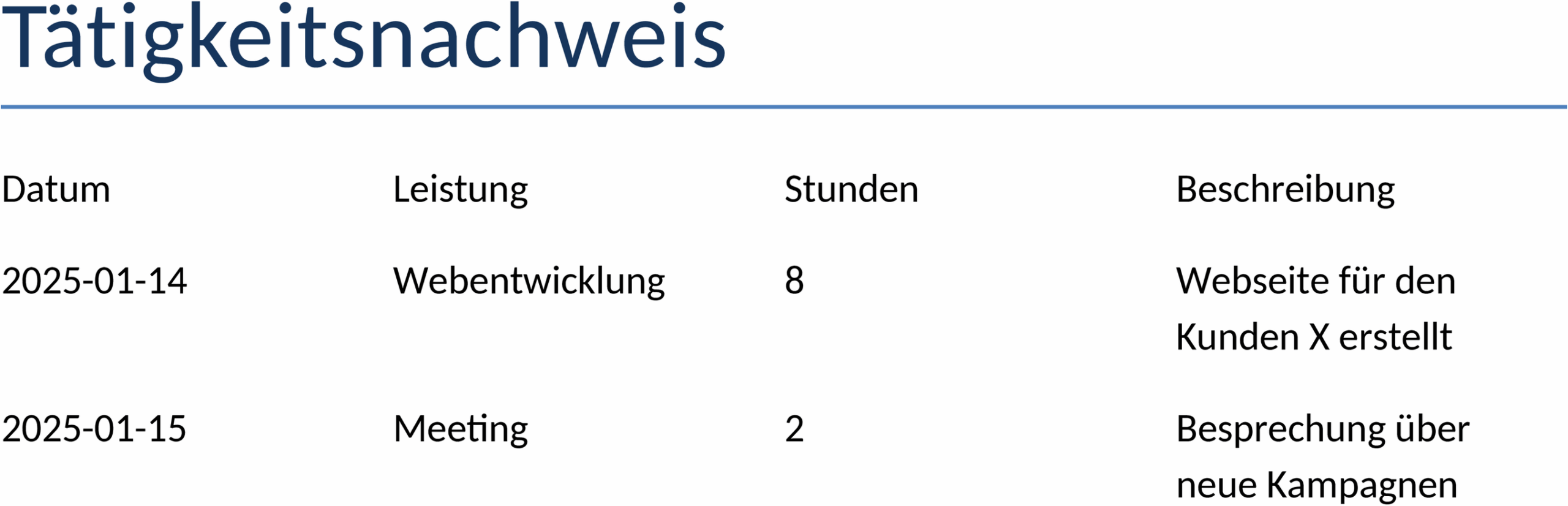 Tätigkeitsnachweis Word Vorlage