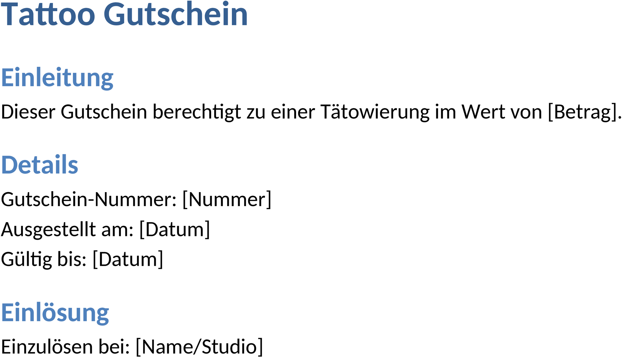 Tattoo Gutschein Word Vorlage