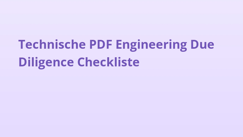 Technische PDF Engineering Due Diligence Checkliste