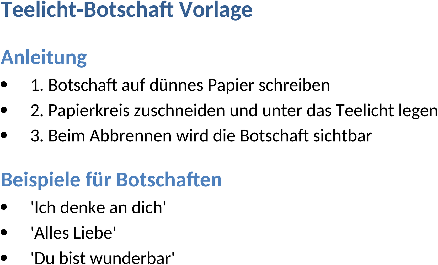 Teelicht-Botschaft Word-Datei