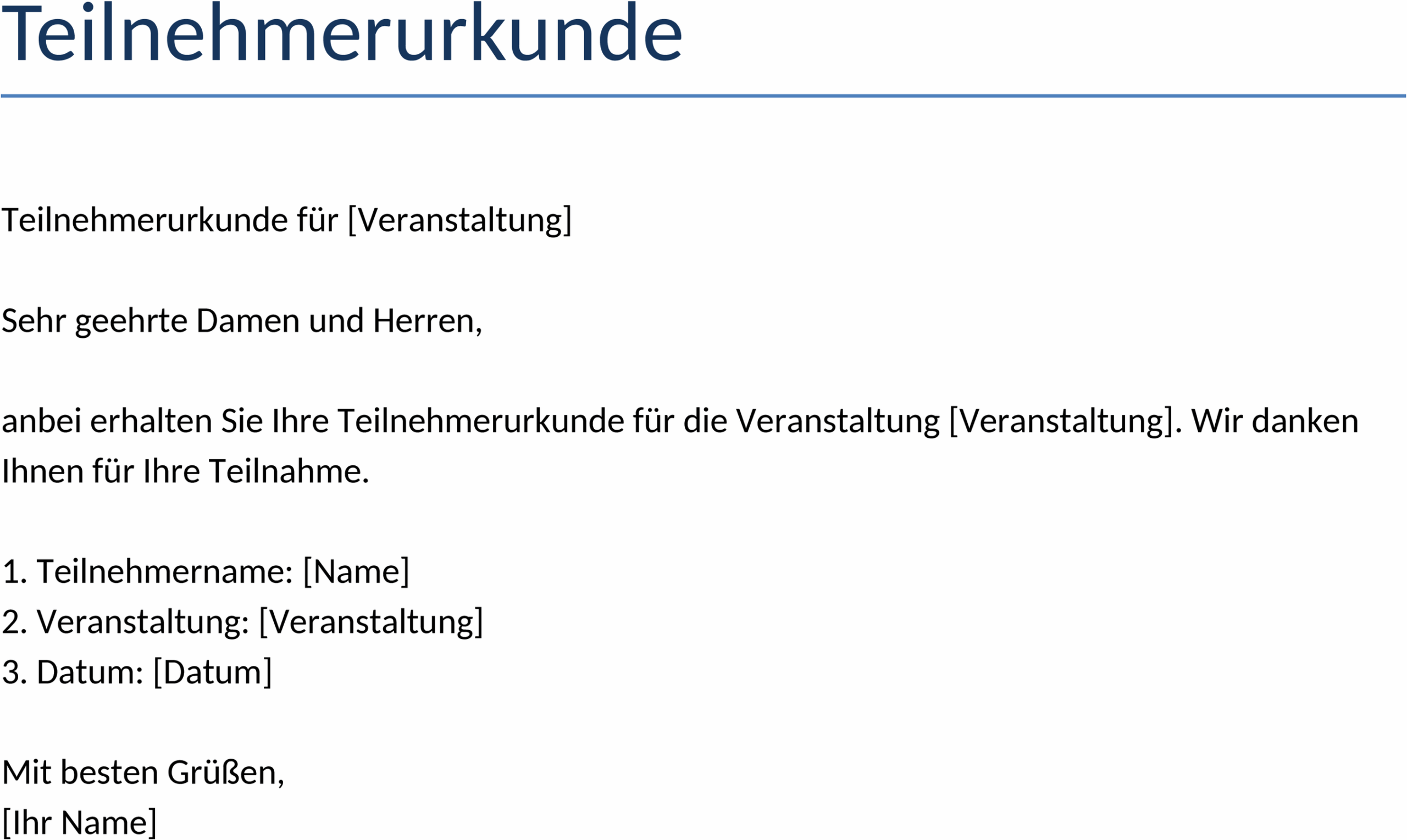Teilnehmerurkunde als Word-Vorlage