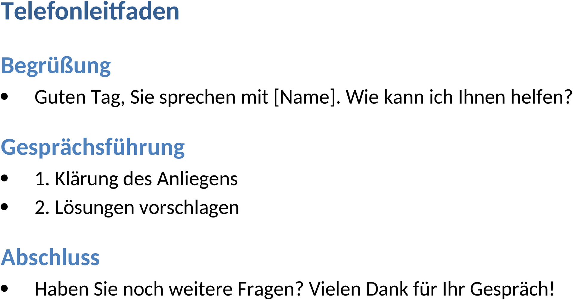 Telefonleitfaden Word-Dokument