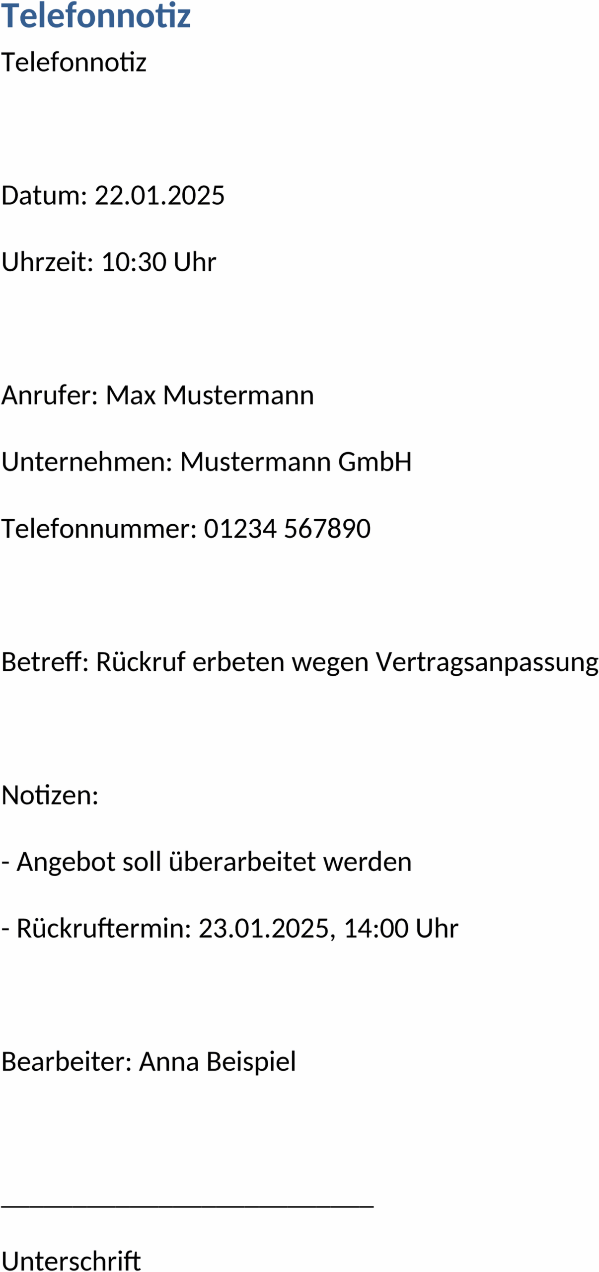 Telefonnotiz Word Vorlage